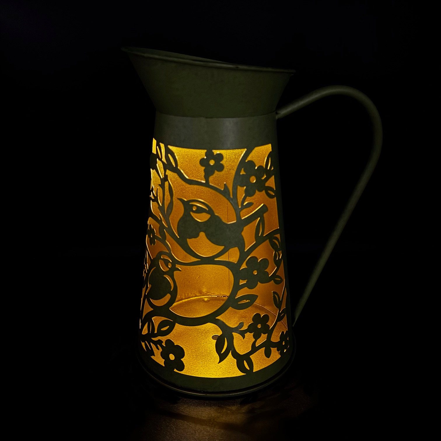 Online-Fuchs LED Laterne - grüne Milchkanne mit Solarbeleuchtung - Outdoor - 26 cm groß, warmweiß oder Farbwechsel wählbar, Licht- und Schattenspiele, Dekoration für Garten, Terrasse und Balkon