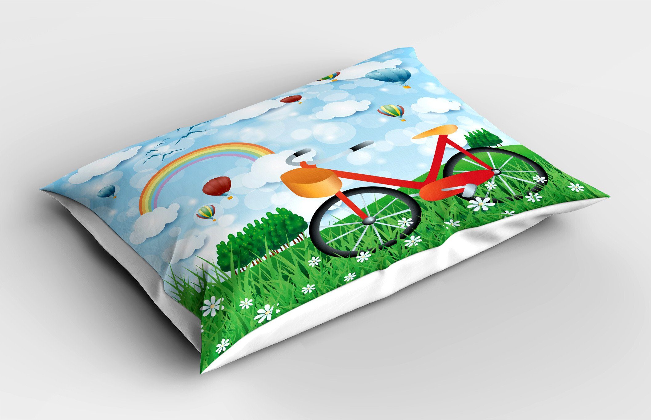 Stück), Abakuhaus Kissenbezüge Frühlingslandschaft King (1 Dekorativer Size Bike Karikatur Gedruckter mit Standard Kissenbezug,