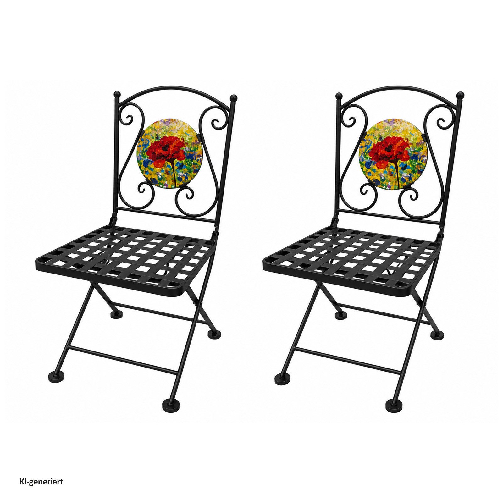 HTI-Living Gartenstuhl 2er Set Gartenstühle Celia klappbar Schwarz mit Mohnblume Motiv (2er Set)