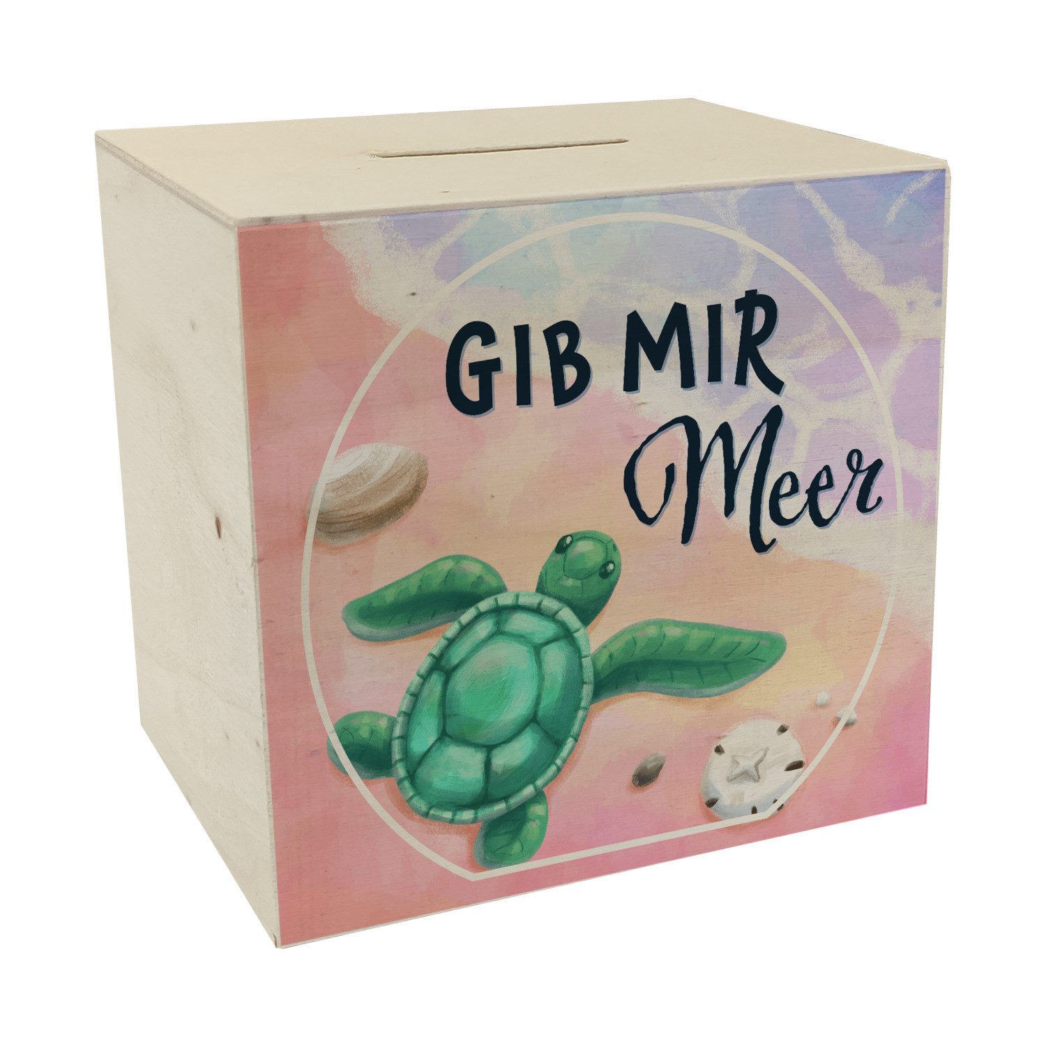Spardose Gib mir Meer Spardose aus Holz mit Meer- und Schildkröten-Motiv