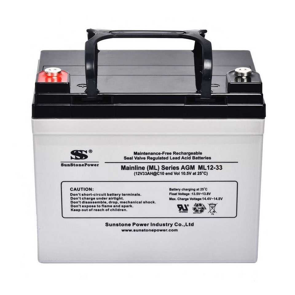 Sunstone Power AGM Batterie 12V 33Ah Aufladbare Batterien Stromspeicher für  PV Anlage Bleiakkus