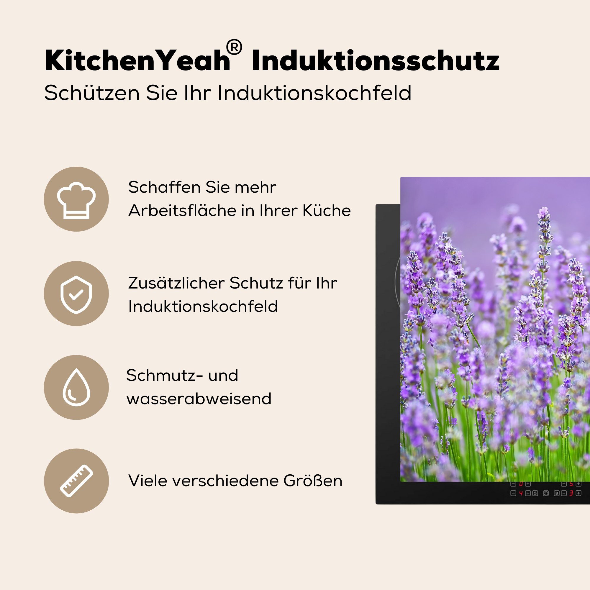 Lavendels, MuchoWow violetten des wilden küche tlg), Ceranfeldabdeckung, Arbeitsplatte Nahaufnahme Herdblende-/Abdeckplatte cm, (1 78x78 Vinyl, für