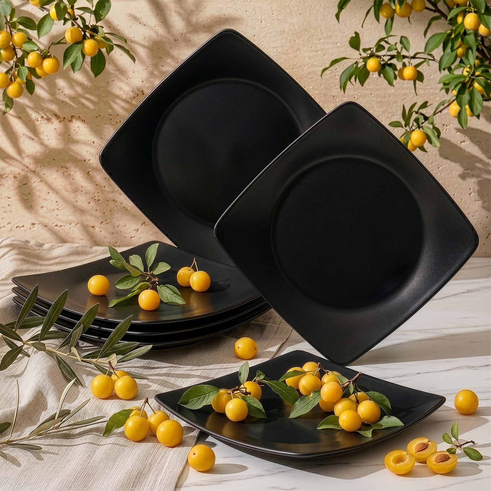 KONSIMO® Teller-Set EPIRI Geschirrset Speiseteller 6 Personen, hergestellt in der EU (6-tlg), 6 Personen, Keramik, quadratisch, Spulmachinen- und Mikrowellengeeignet