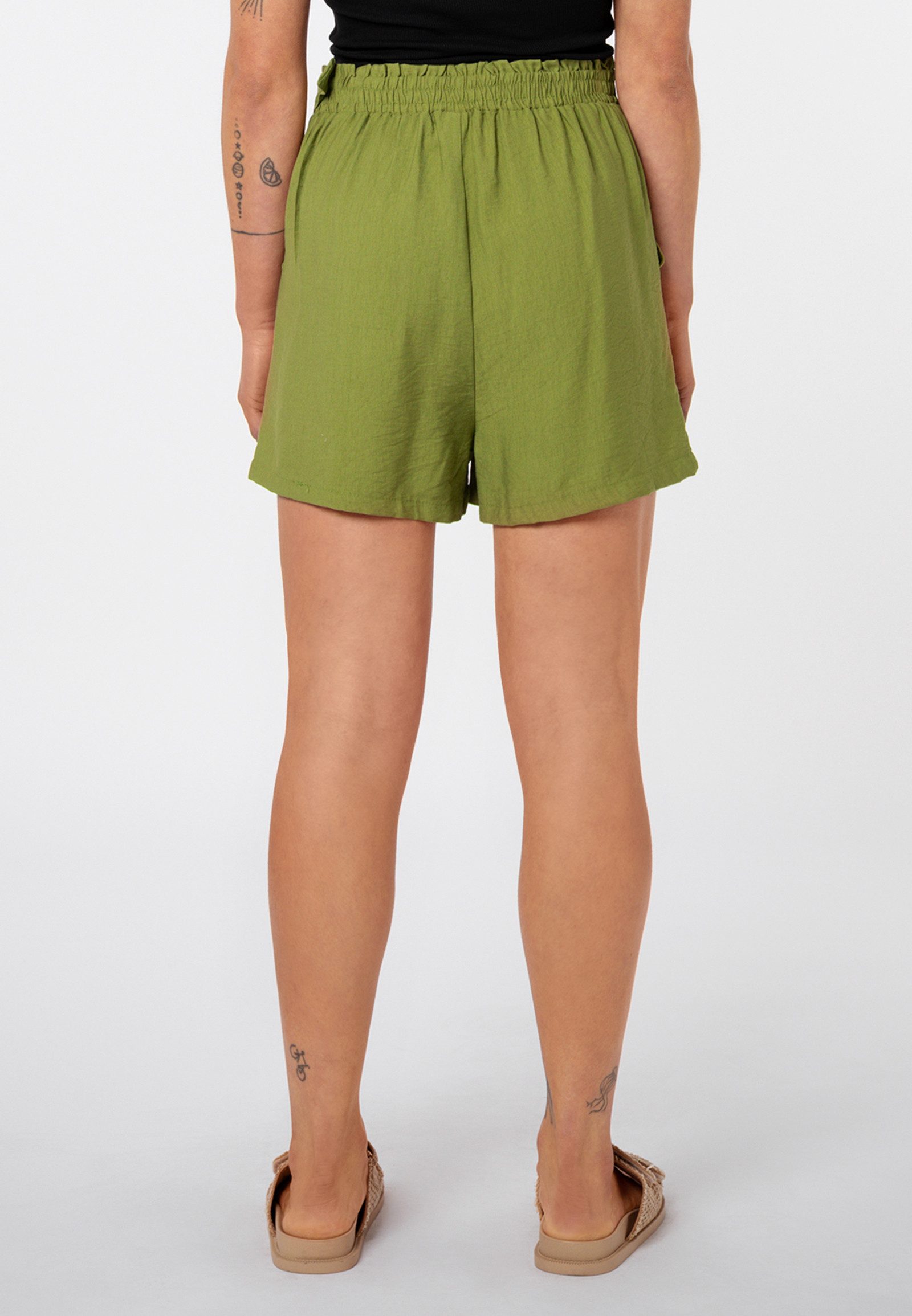 SUBLEVEL Shorts Damen Viskose Shorts Paperbag Shorts mit Bastschnalle, elastischer Bund