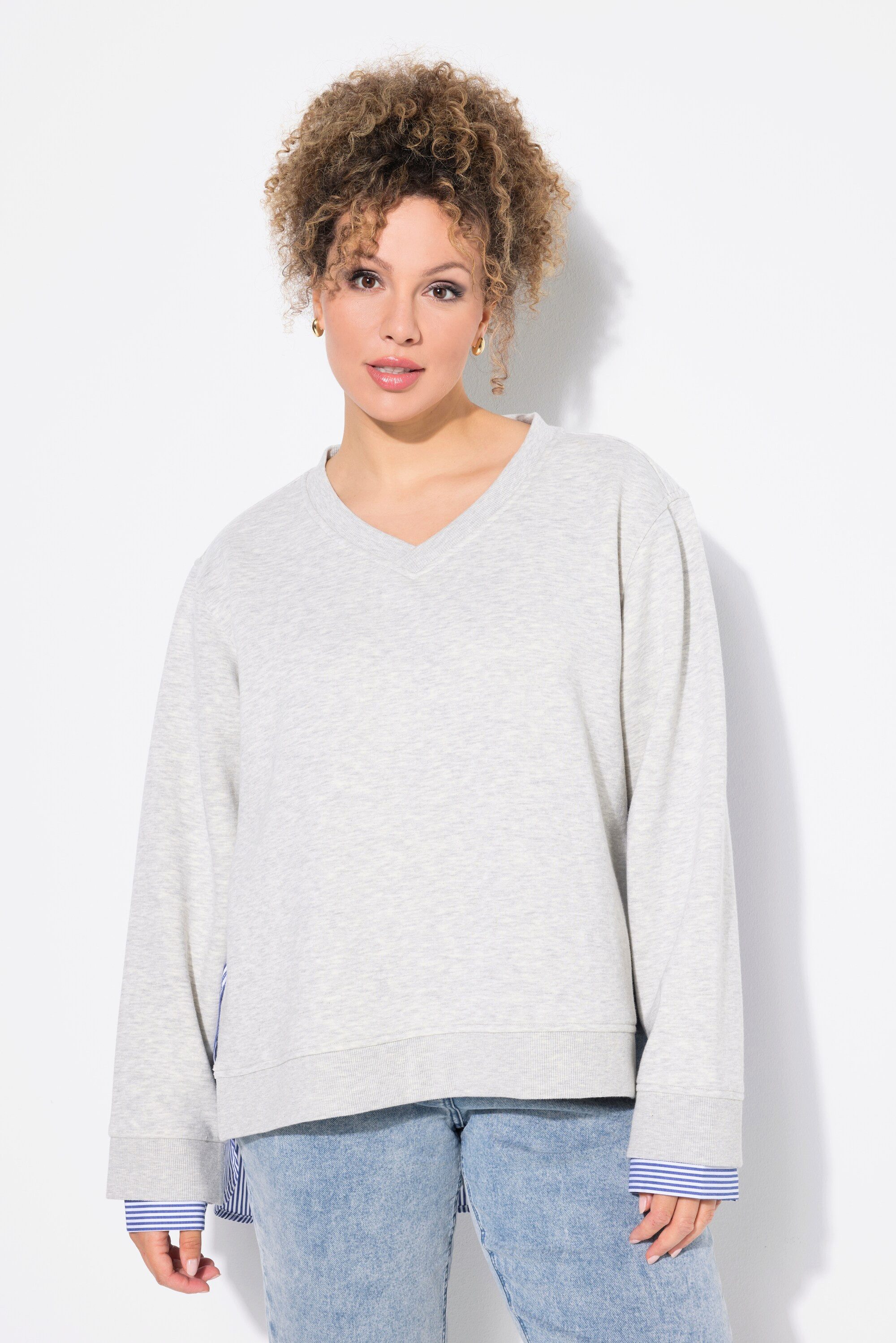 Ulla Popken Sweatshirt 2-in-1-Sweatshirt V-Ausschnitt Langarm günstig online kaufen