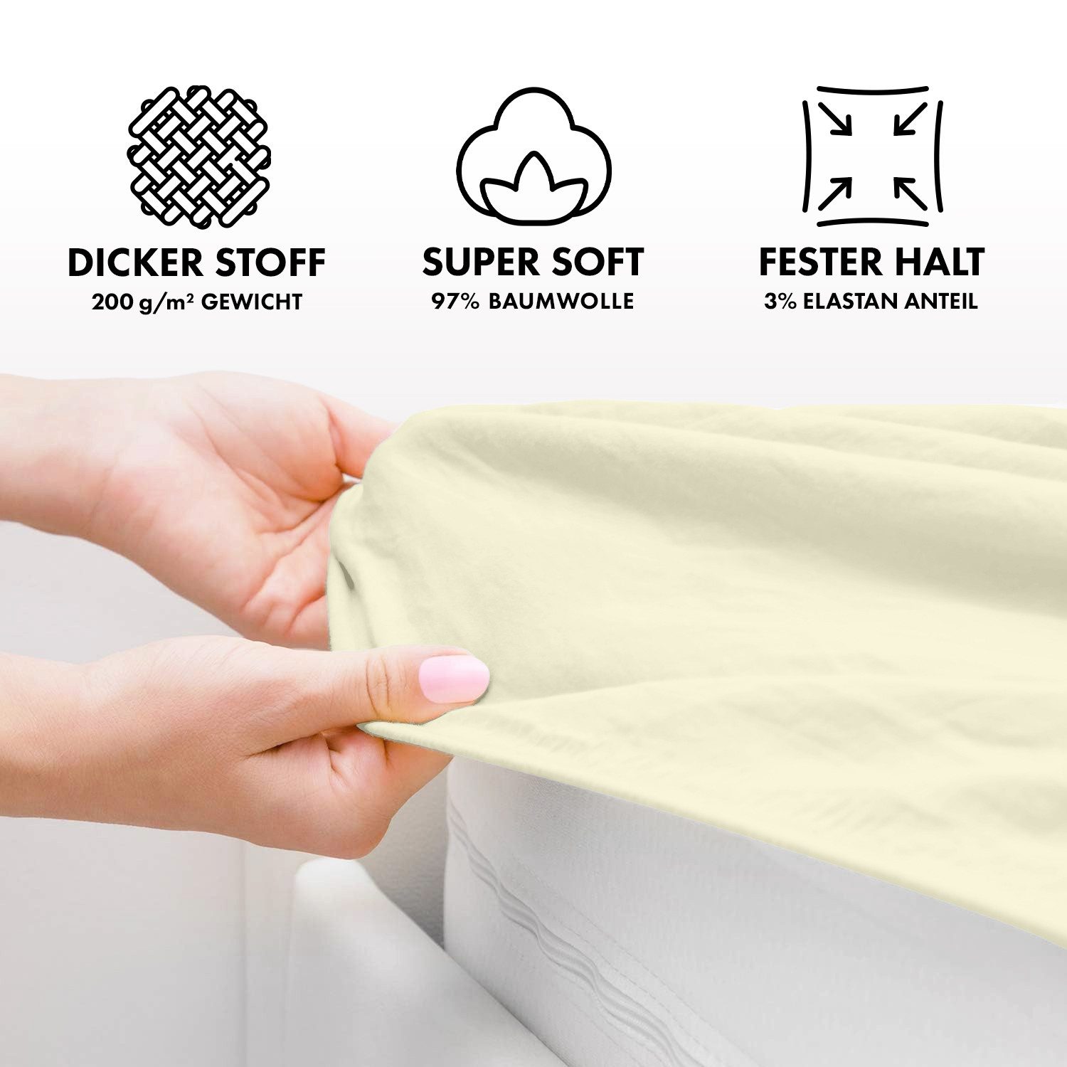 Jacobson Spannbettlaken PREMIUM 200 g/m² Jersey aus 97% Baumwolle & 3% Elasthan, Extra dichtes Bettlaken mit maximalem Halt – Bild 3 von 5
