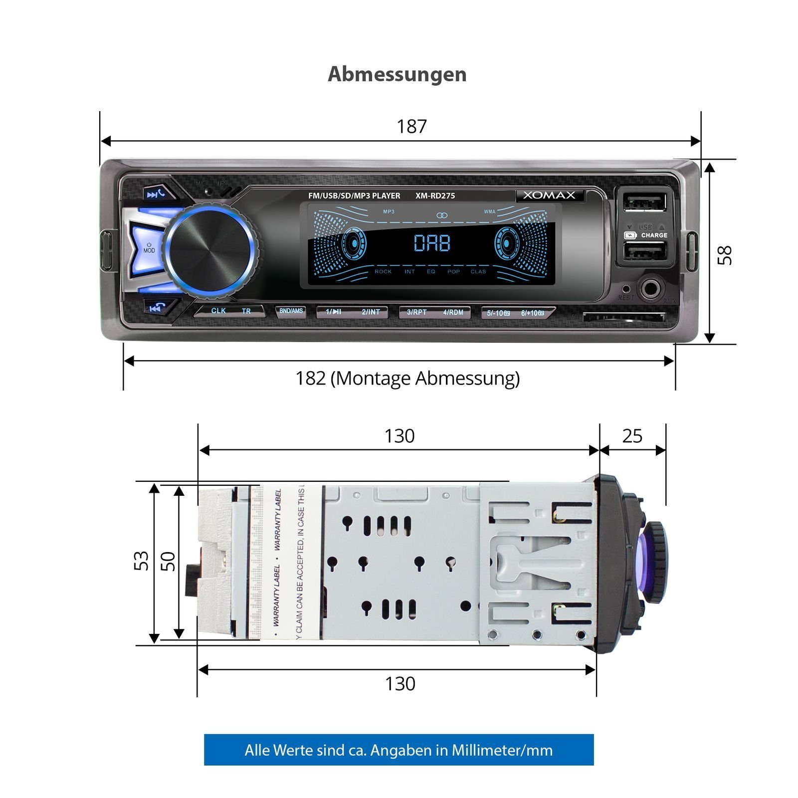 XOMAX XM-RD275 Autoradio mit DAB+ plus, 2x 1 Bluetooth, Autoradio Aux, DIN SD, USB