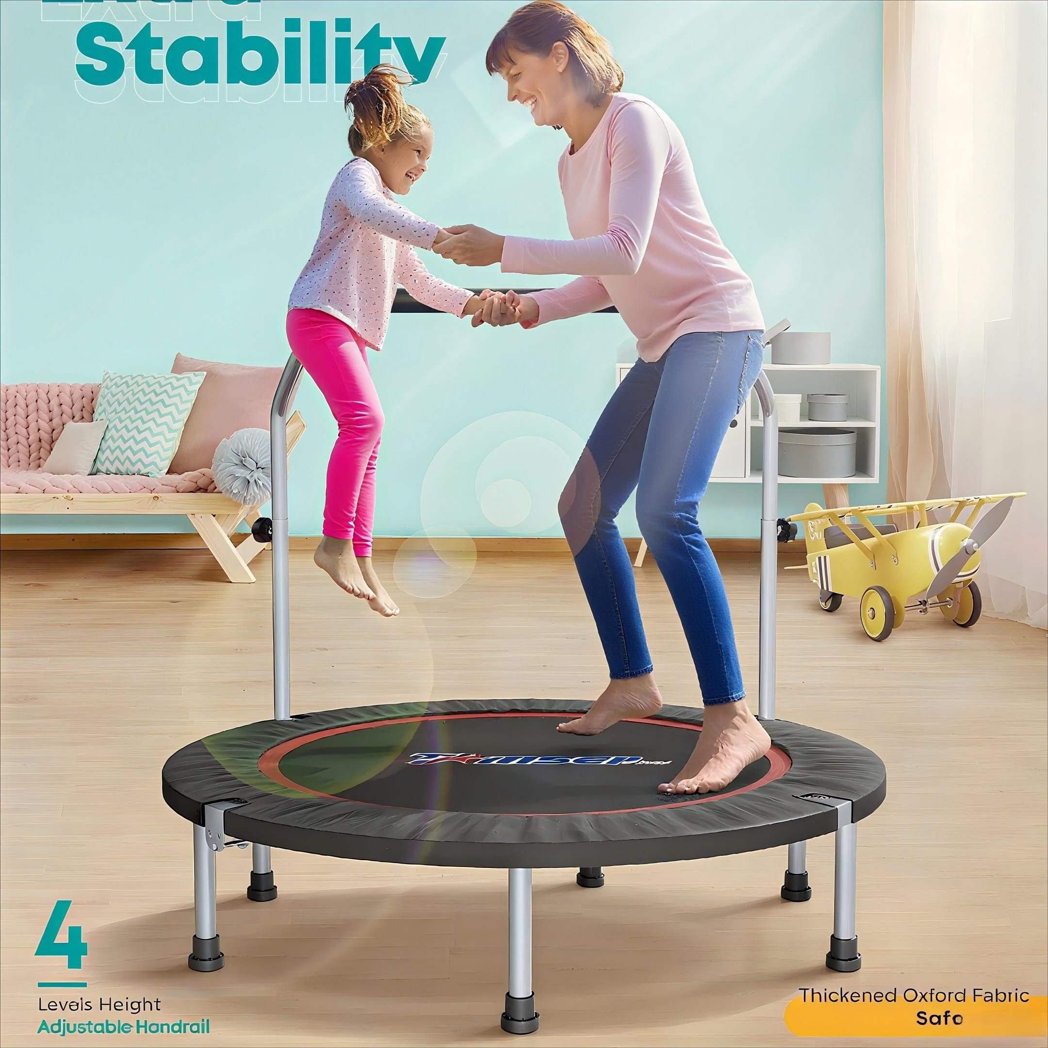 POPOLIC Fitnesstrampolin 121cm Stummes faltbares Trampolin,Übungs Fitness Trampolin, (1 tlg., für Kinder Erwachsene Innen-/Garten -Training Maxe Ladung 400 lbs), Fitness -Rebounder Trampolin Bonus Tragbeutel Mini Trampolin