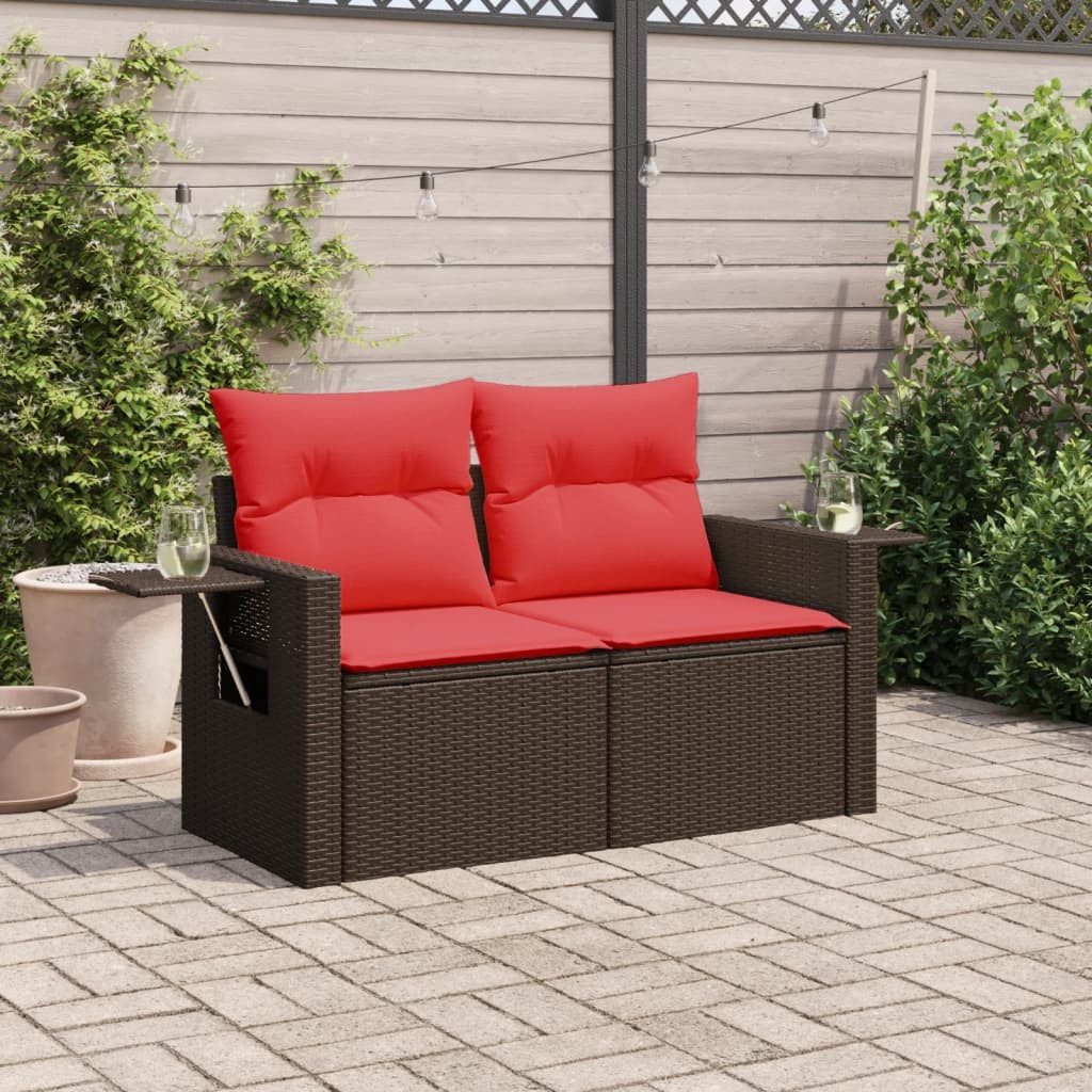 vidaXL Loungesofa Gartensofa mit Kissen 2-Sitzer Braun Poly Rattan, 1 Teile