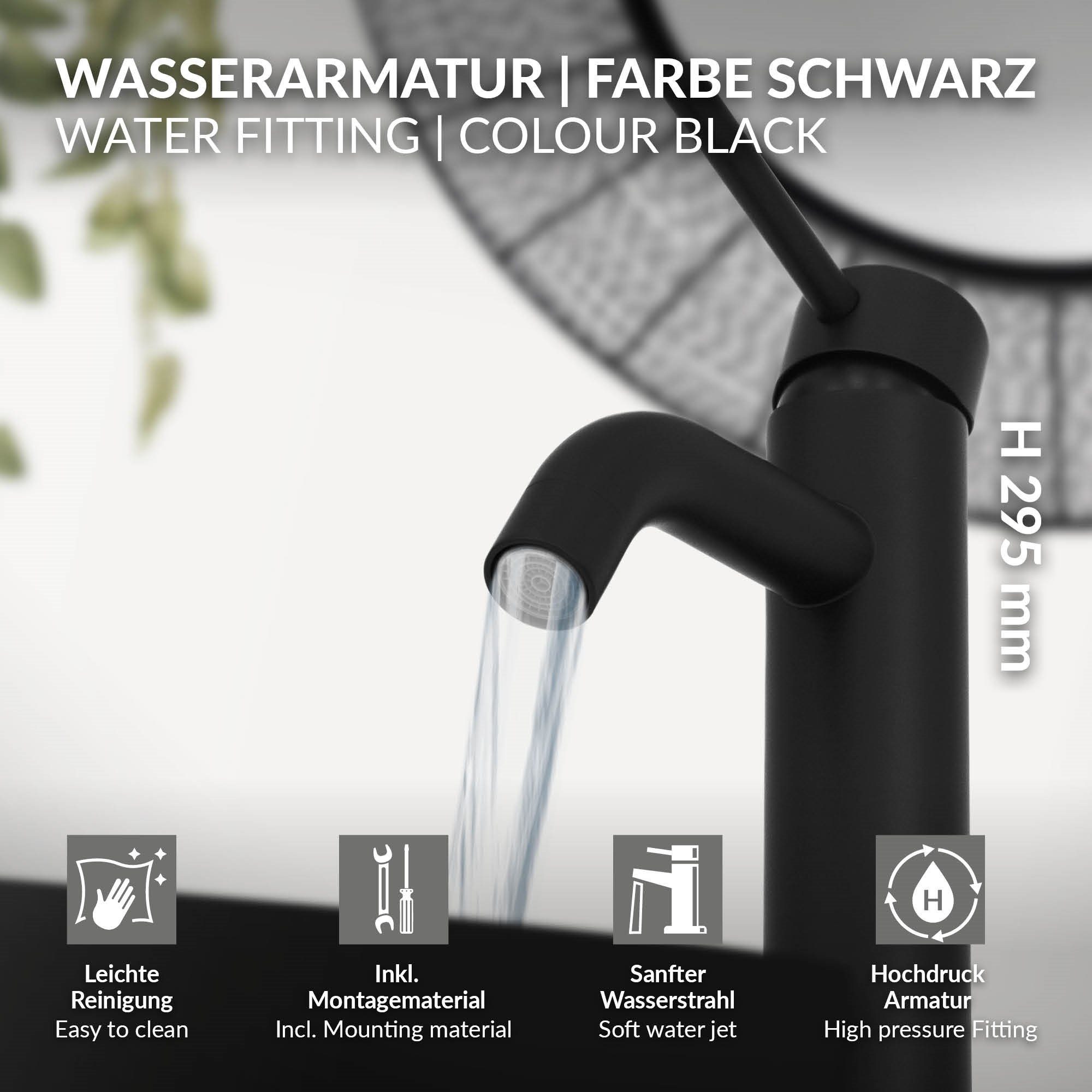 fürs Waschtischarmatur LuxeBath Schwarz 155x52x295 matt mm Badezimmer Waschtischarmatur