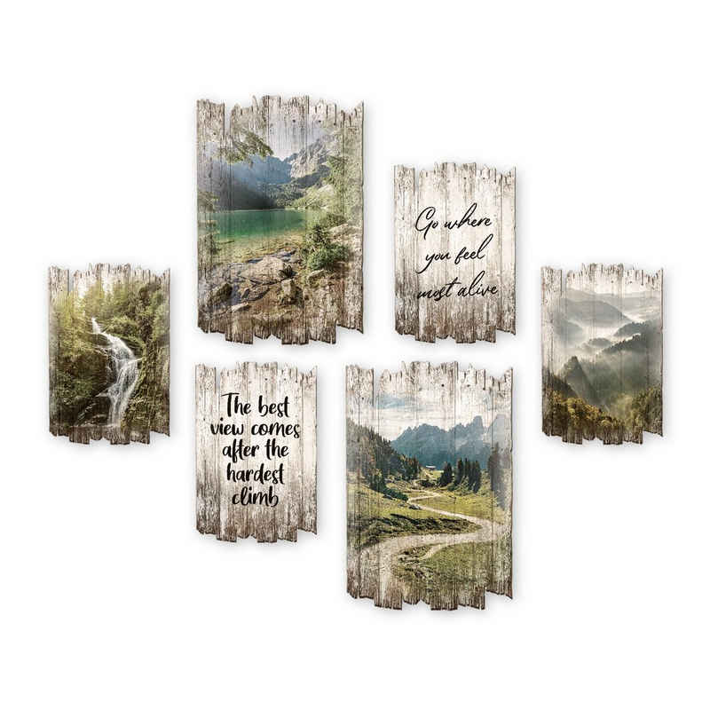 Kreative Feder Wandbild Travel, Shabby chic, 6-teiliges Wandbilder-Set aus Holz