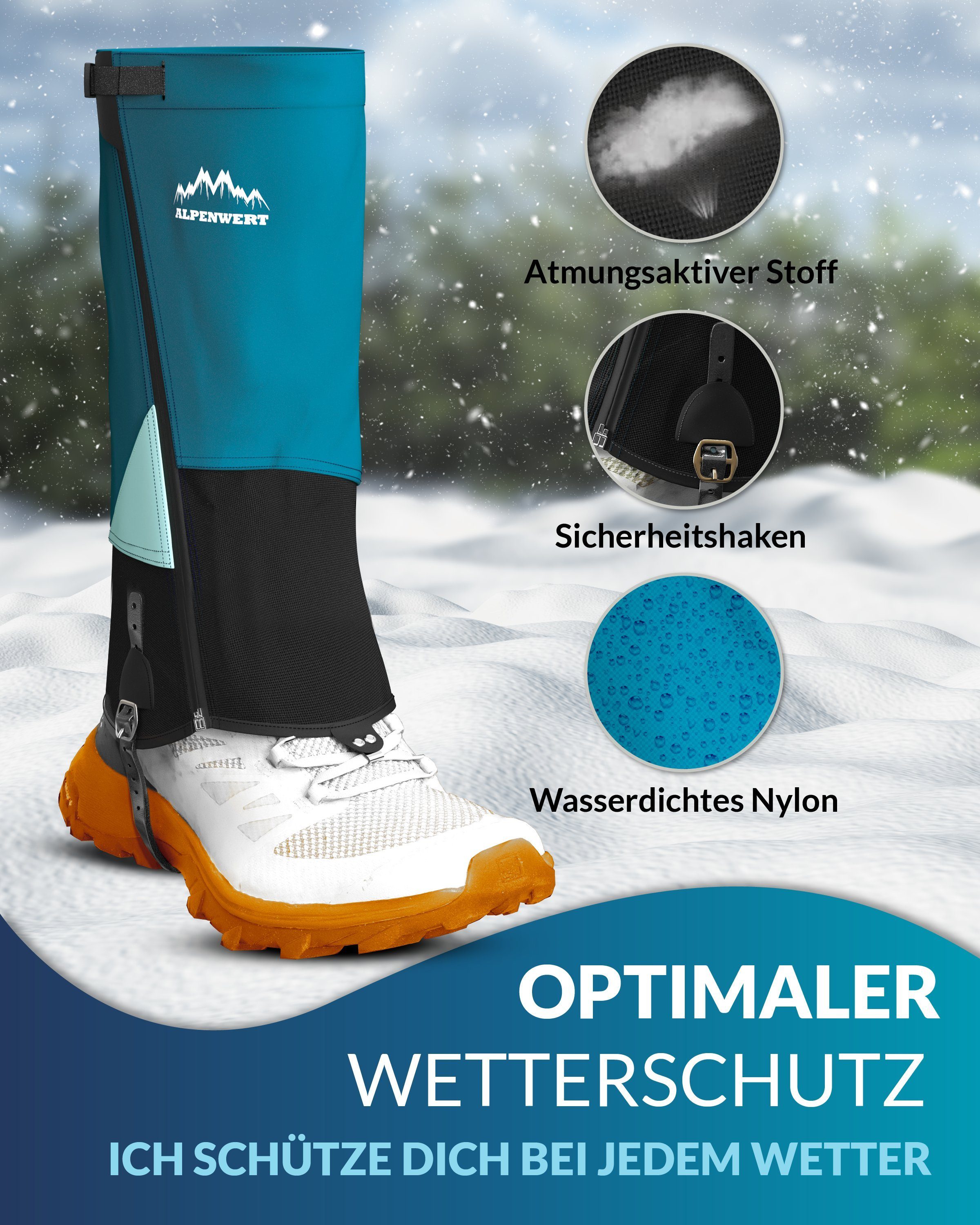 Alpenwert Gamschen Wasserdicht geschützt beim Wandern, Jagd, Schnee Gamasche Gamaschenschuh (1 Paar) Wandern Gamschen