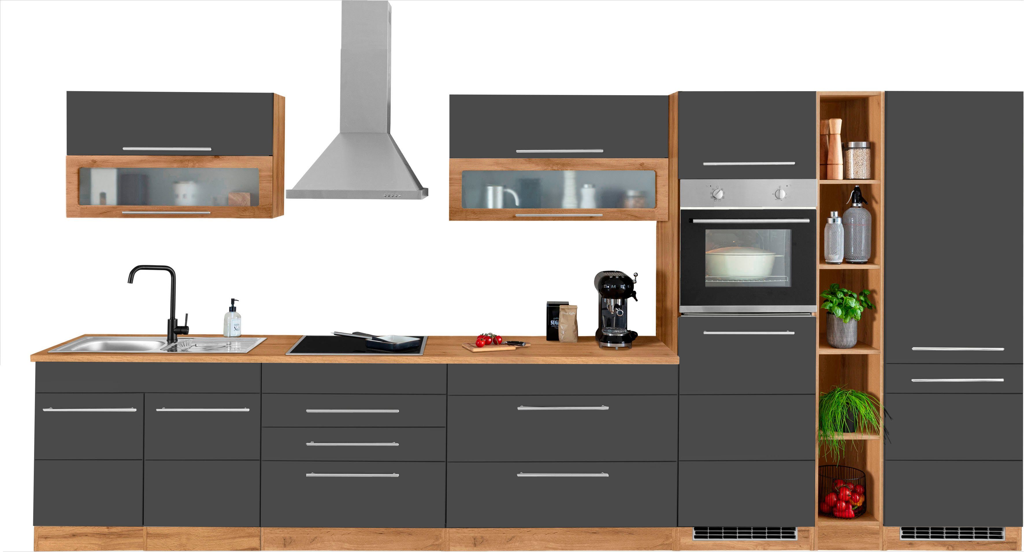 KOCHSTATION Küchenzeile KS-Wien, Breite 430 cm, wahlweise mit E-Geräten und Induktion