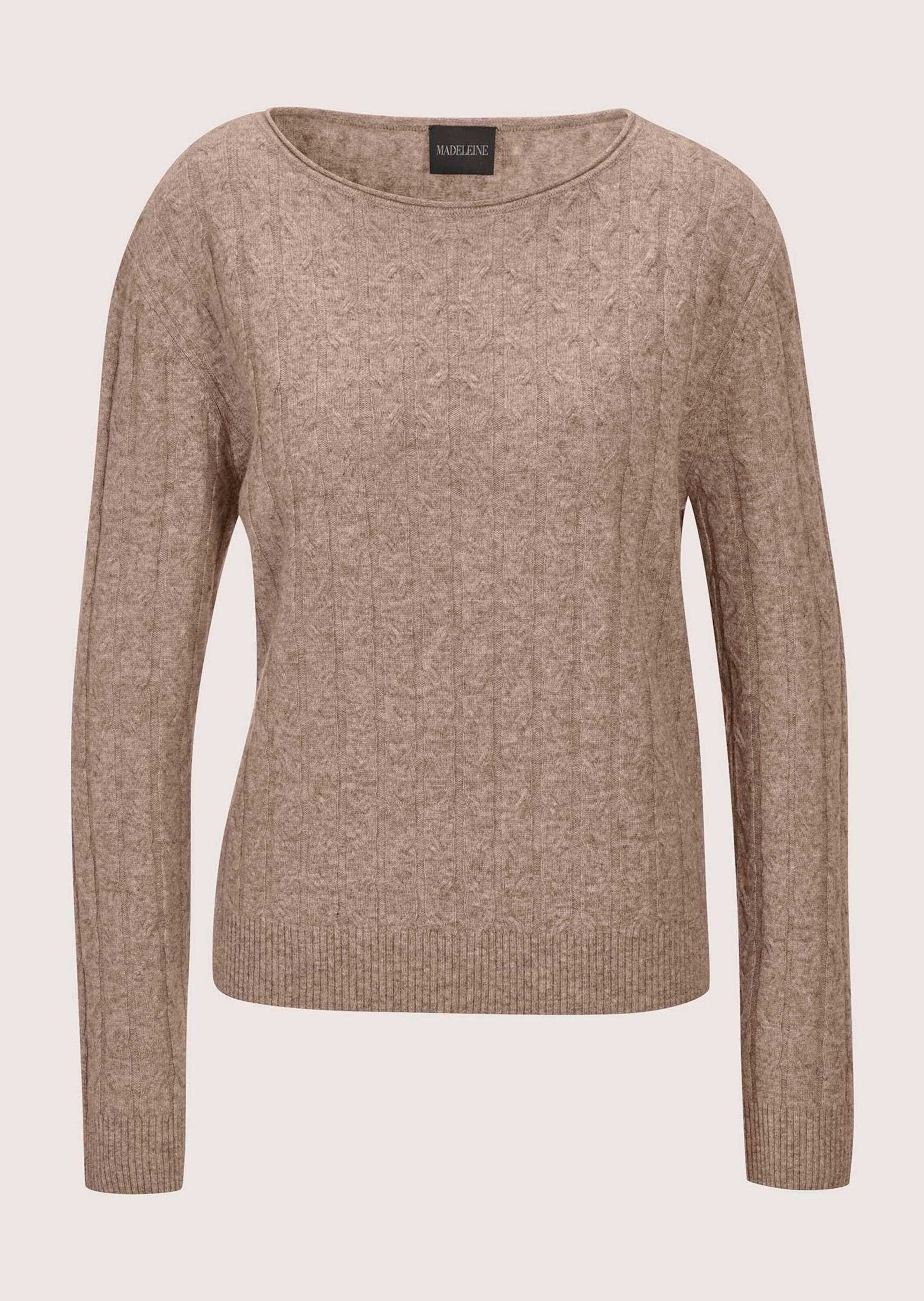 MADELEINE Strickpullover Eleganter Wollpullover mit Zopfmuster Rippstrickpullover mit Rundhals und langen Ärmeln