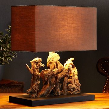 Licht-Erlebnisse Nachttischlampe GONI, ohne Leuchtmittel, Tischleuchte E27 50 cm Braun Natur Holz Modern Beleuchtung