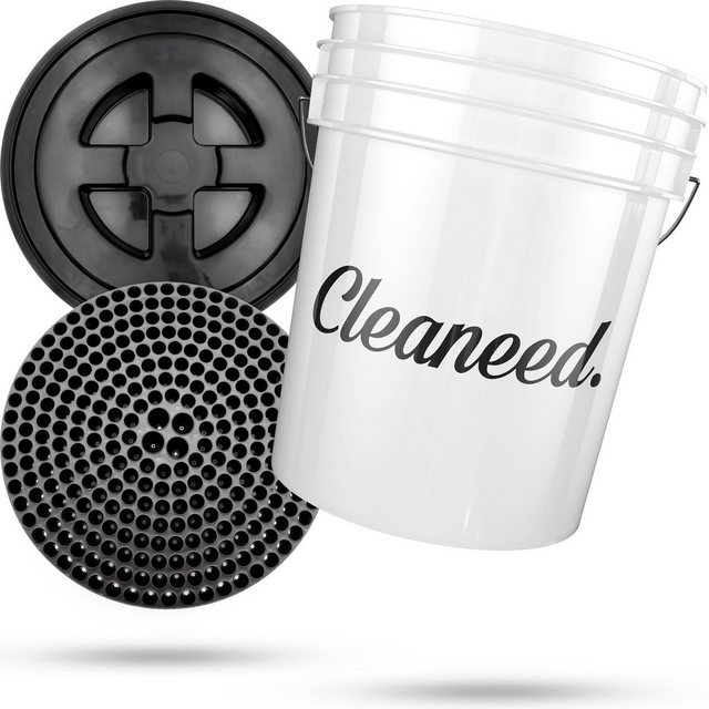 Cleaneed Putzeimer Premium Auto Wascheimer [20 Liter], (Set mit Deckel und Schmutzsieb, 3-tlg., Extra robuste & langlebige Profi Detailing Buckets – 2 Eimer-Wäsche)