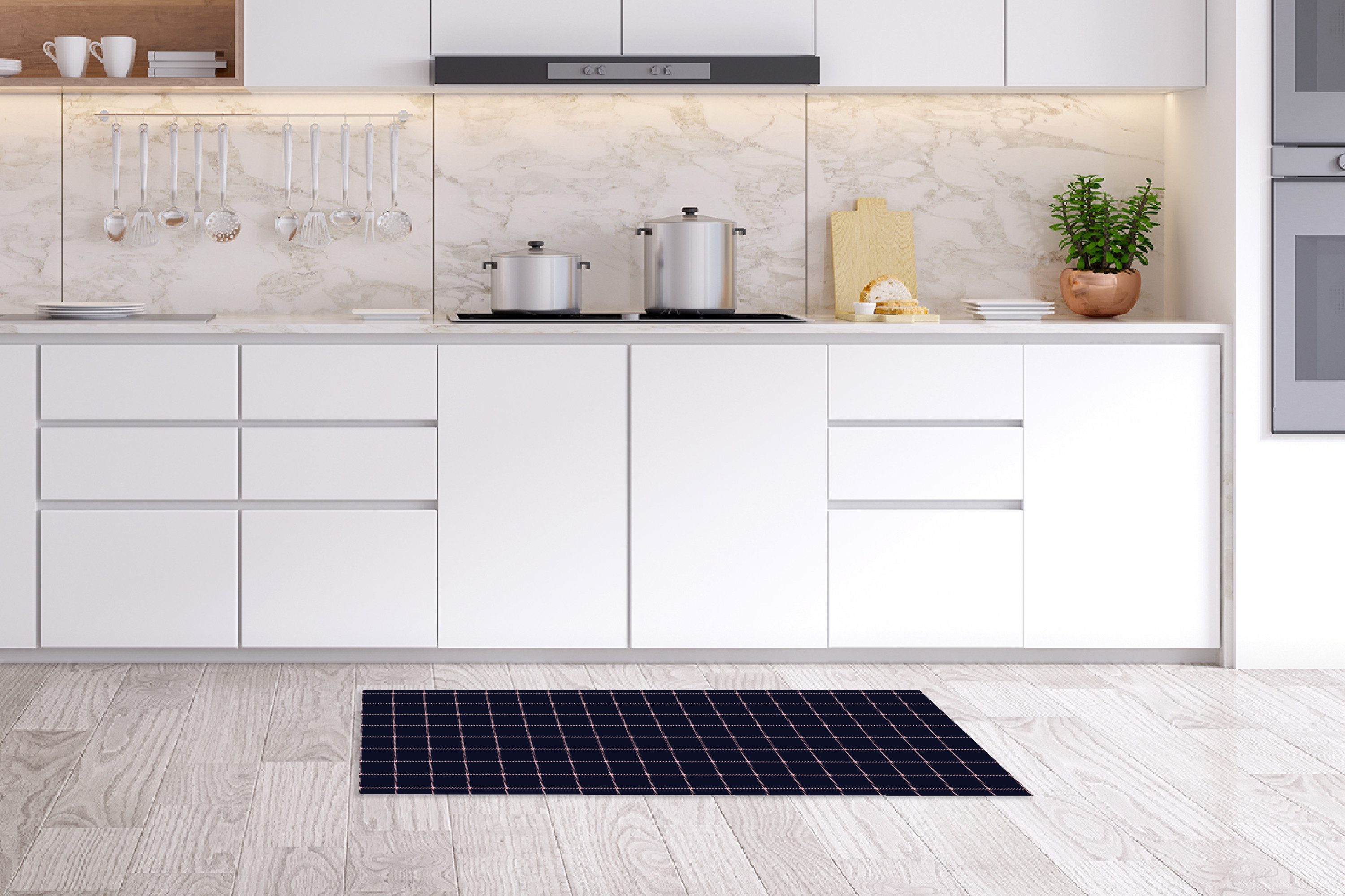 MuchoWow Küchenläufer Kariert - Muster - Blau - Rosa, aus Kunststoff, Küchenteppich, Läufer für Küche, Rutschfest, Küchendeko, 120x50 cm