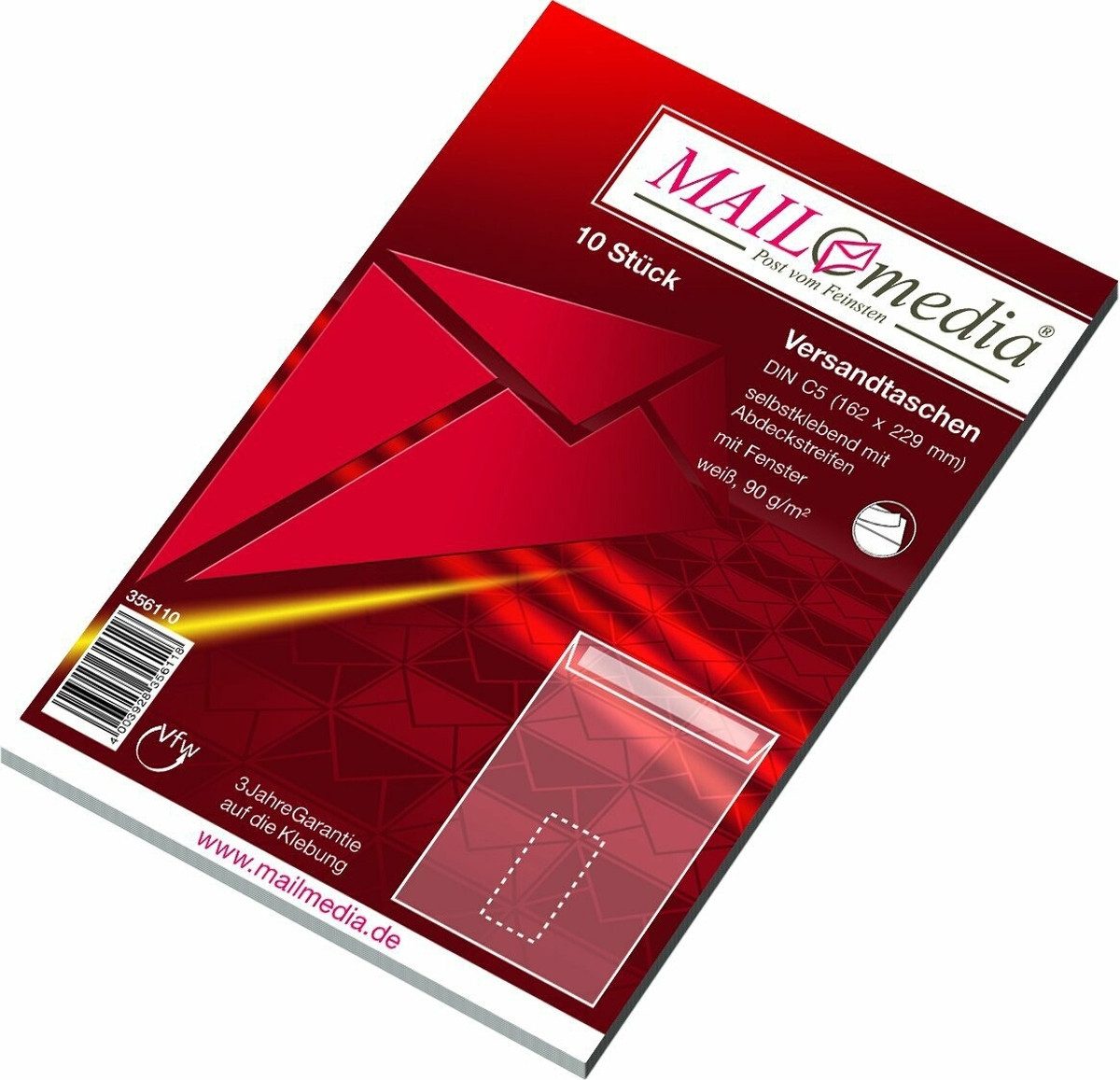 Elepa Versandtasche Versandtaschen C5 mit Fenster 90g/qm haftklebend weiß VE=10 Stück