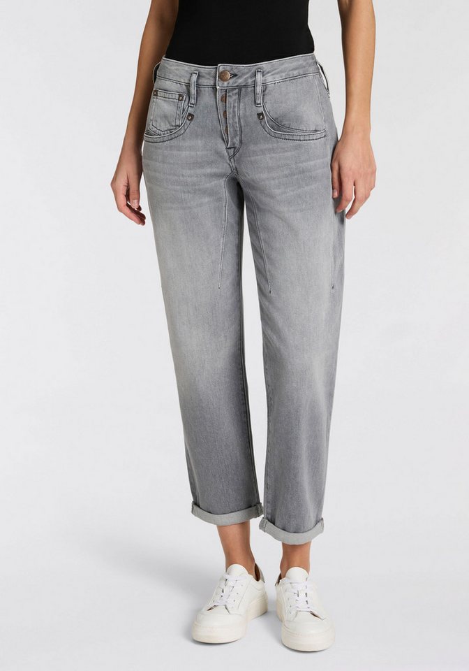 Herrlicher Boyfriend-Jeans Shyra Tap Denim Grey Light Stretch High Waist mit Umschlagsaum
