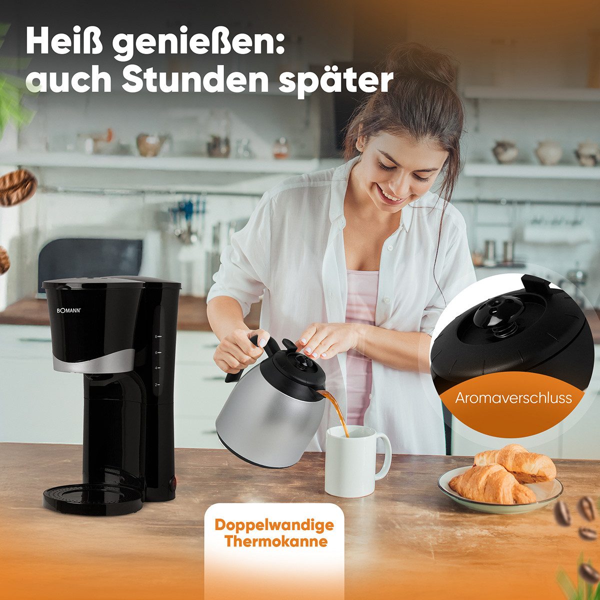 BOMANN Filterkaffeemaschine KA 168 CB, Kaffeemaschine mit Thermoskanne, für 8-10 Tassen