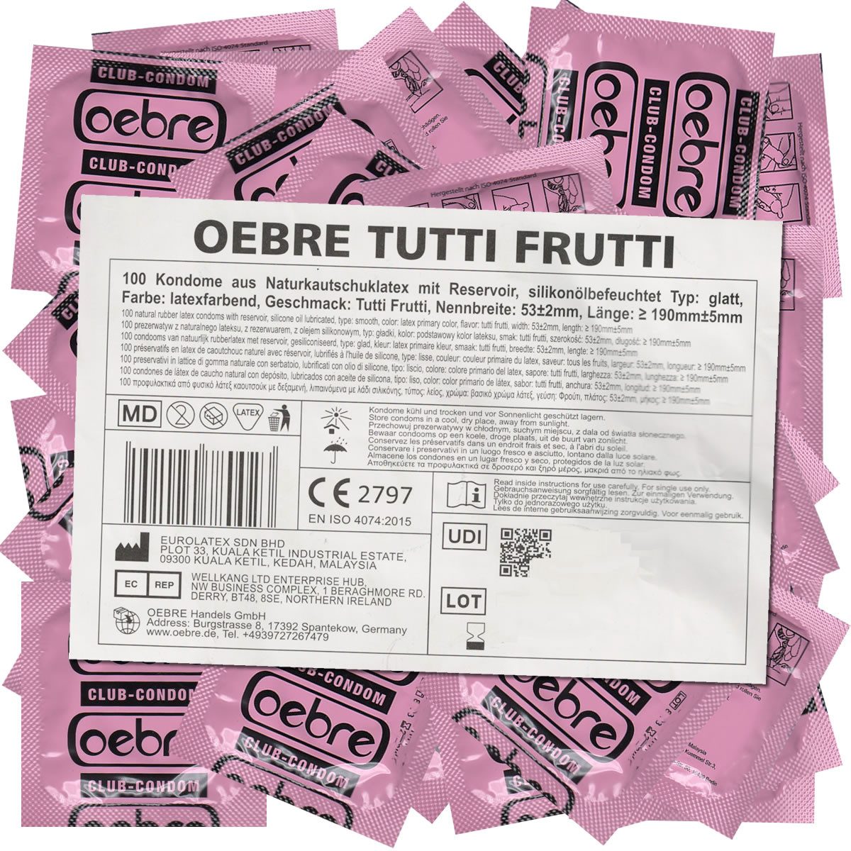 OEBRE Kondome Tutti-Frutti Beutel mit, 100 St., Club-Kondome, Kondome mit Tutti-Frutti-Geschmack