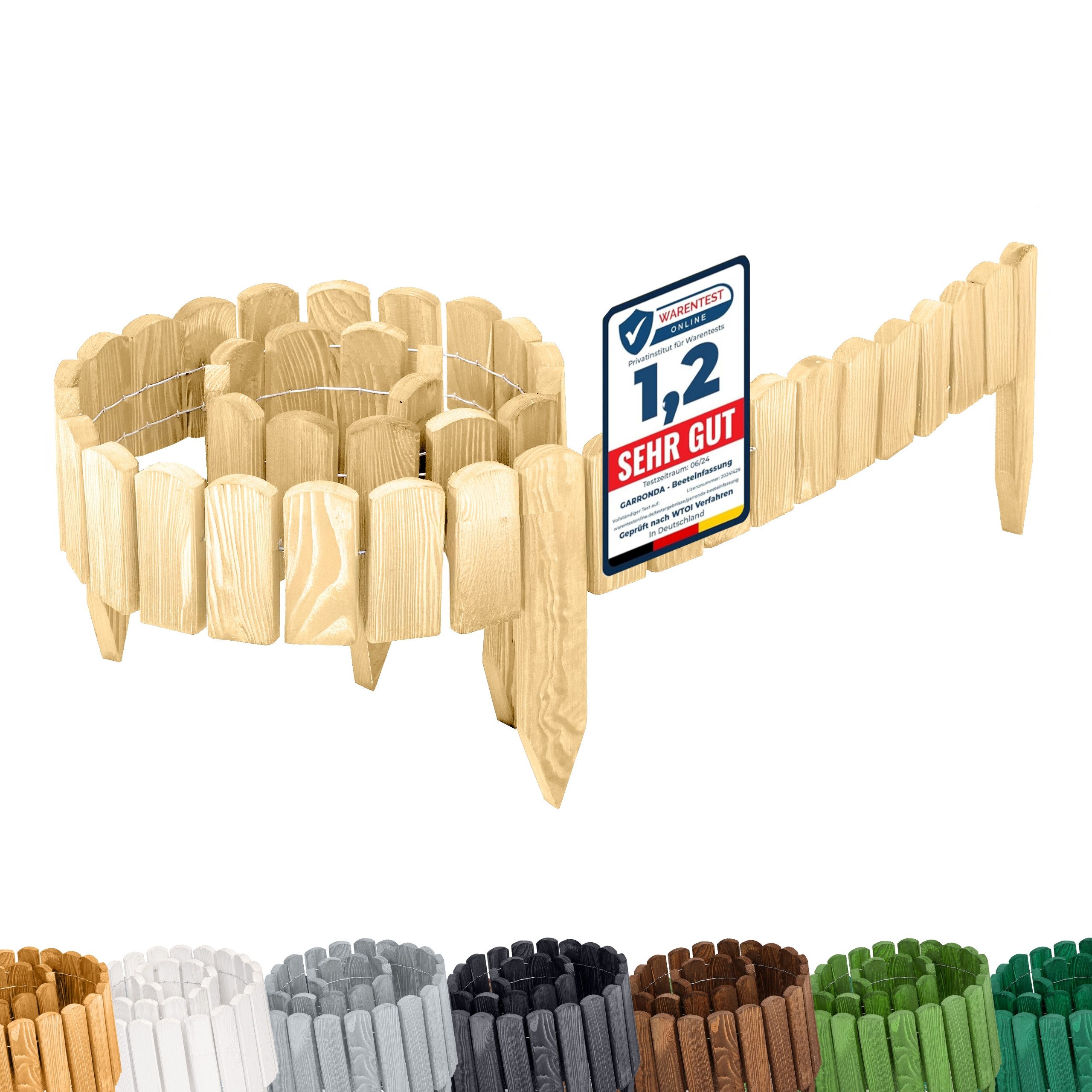 Garronda Zaun Rasenkante Holz Beeteimfassung 200 x 8 cm Flexibler Rollborder GD-0106