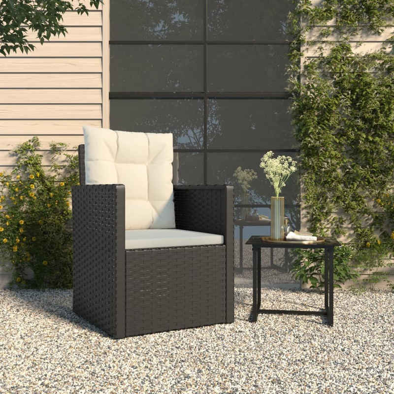 vidaXL Gartenstuhl Gartensessel mit Kissen Schwarz Poly Rattan (1 St)