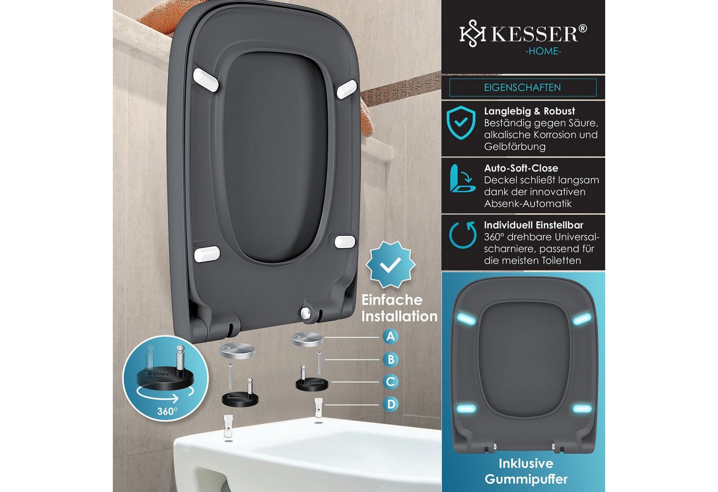 Thumbnail - KESSER WC-Sitz, WC Sitz mit Absenkautomatik Toilettendeckel Quick-Release