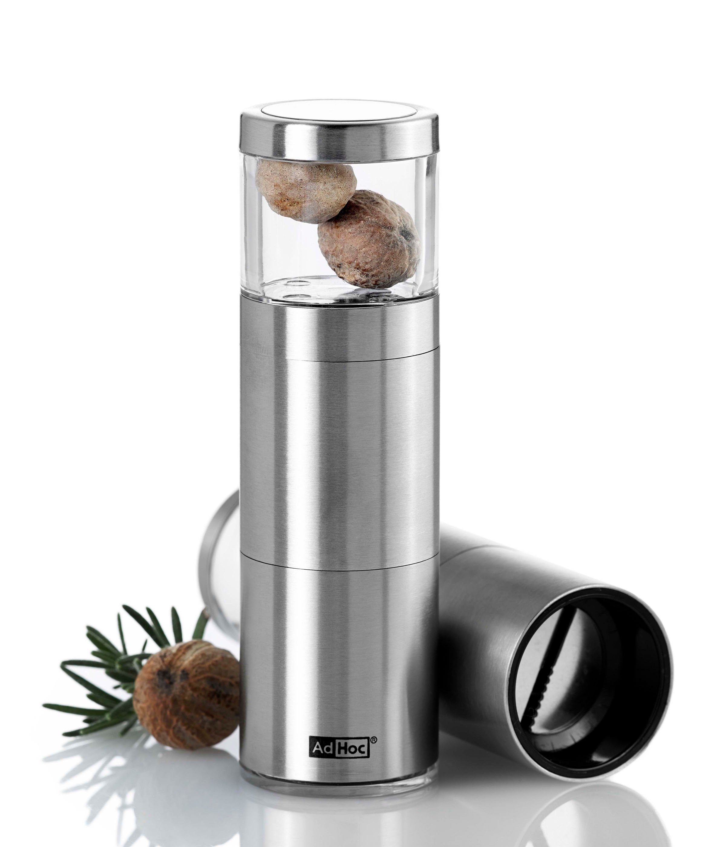 AdHoc Muskatmühle Muskatino manuell, (1 Stück), Geschenkset inklusive Nüssen