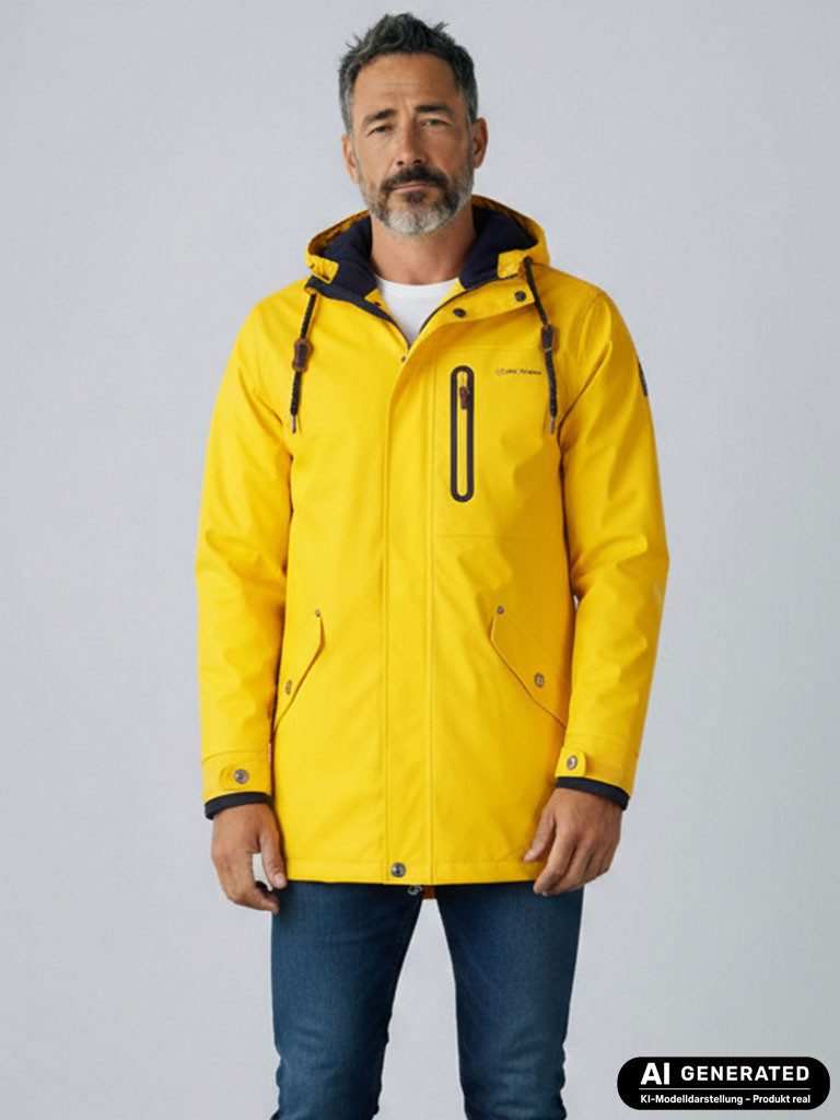 Dry Fashion Regenjacke Bergen Herren Regenmantel Fleece-Futter - Outdoor-Jacke Wasserdicht Parka Winddicht, Verschweißte Nähte, 2-Wege-Reißverschluss, Kapuze