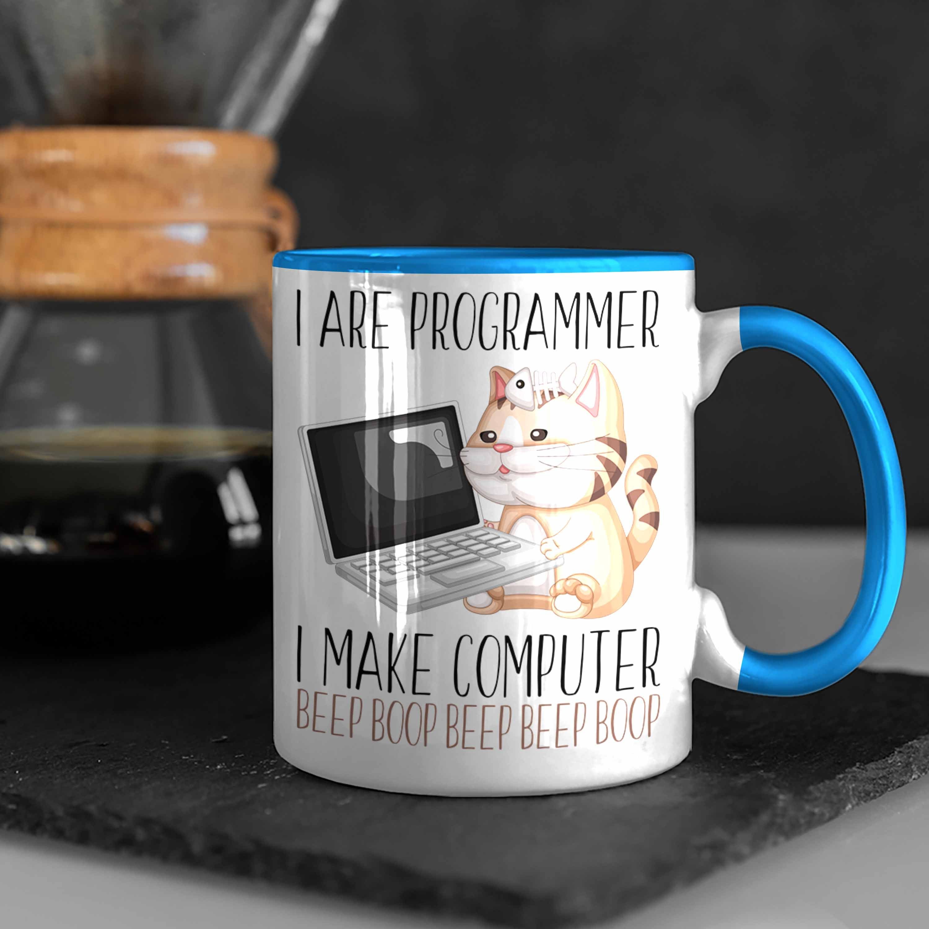 Kaffee-Becher Trendation Tasse Geschenk Blau Tasse Programmierer Ges Techniker IT Entwickler