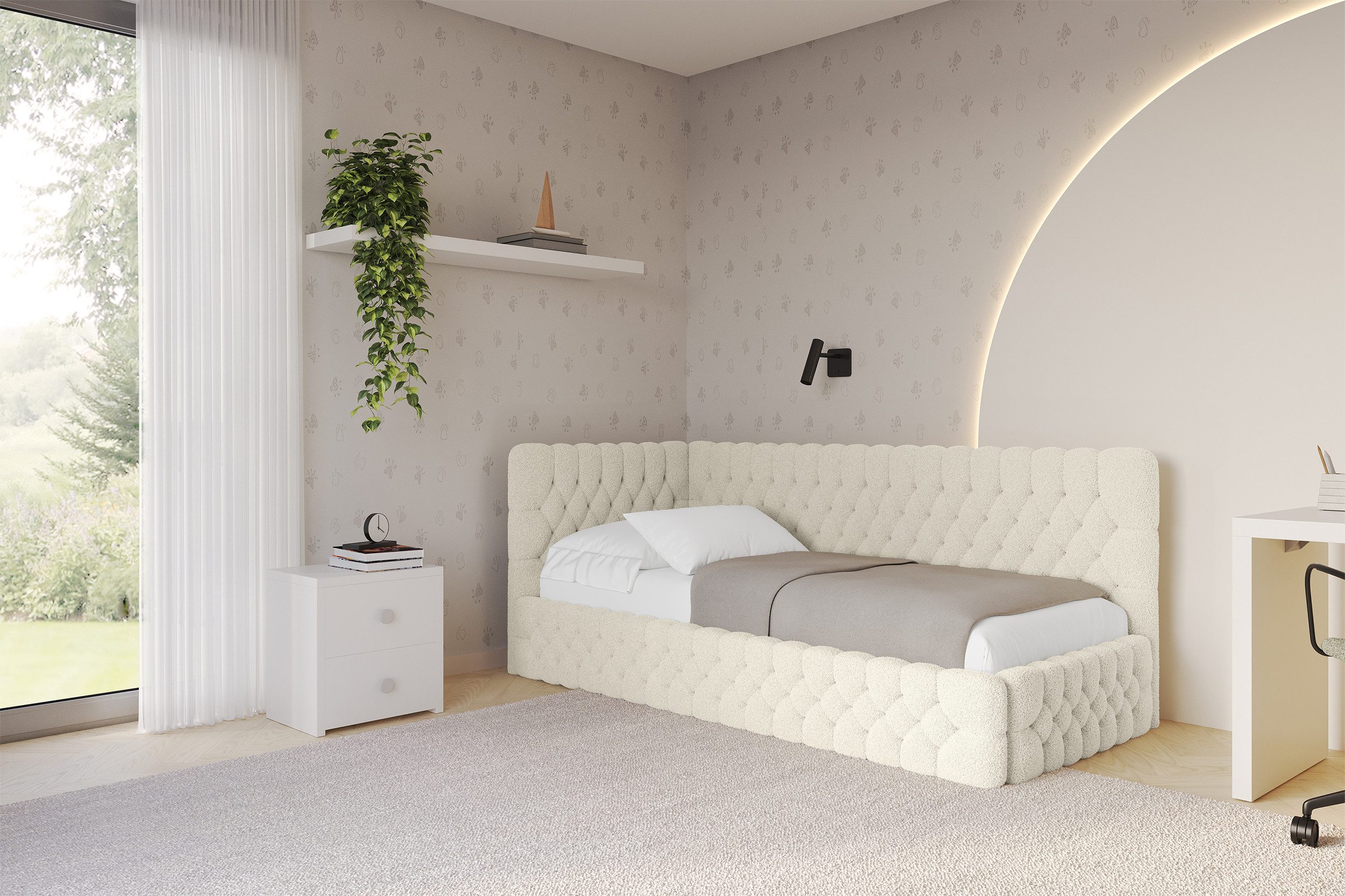 ALTDECOR Jugendbett MULY (Jugendbett mit Bettkasten und Lattenrost, Polsterbett ohne Matratze), Einzelbett mit Stauraum, Bett mit Kopfteil