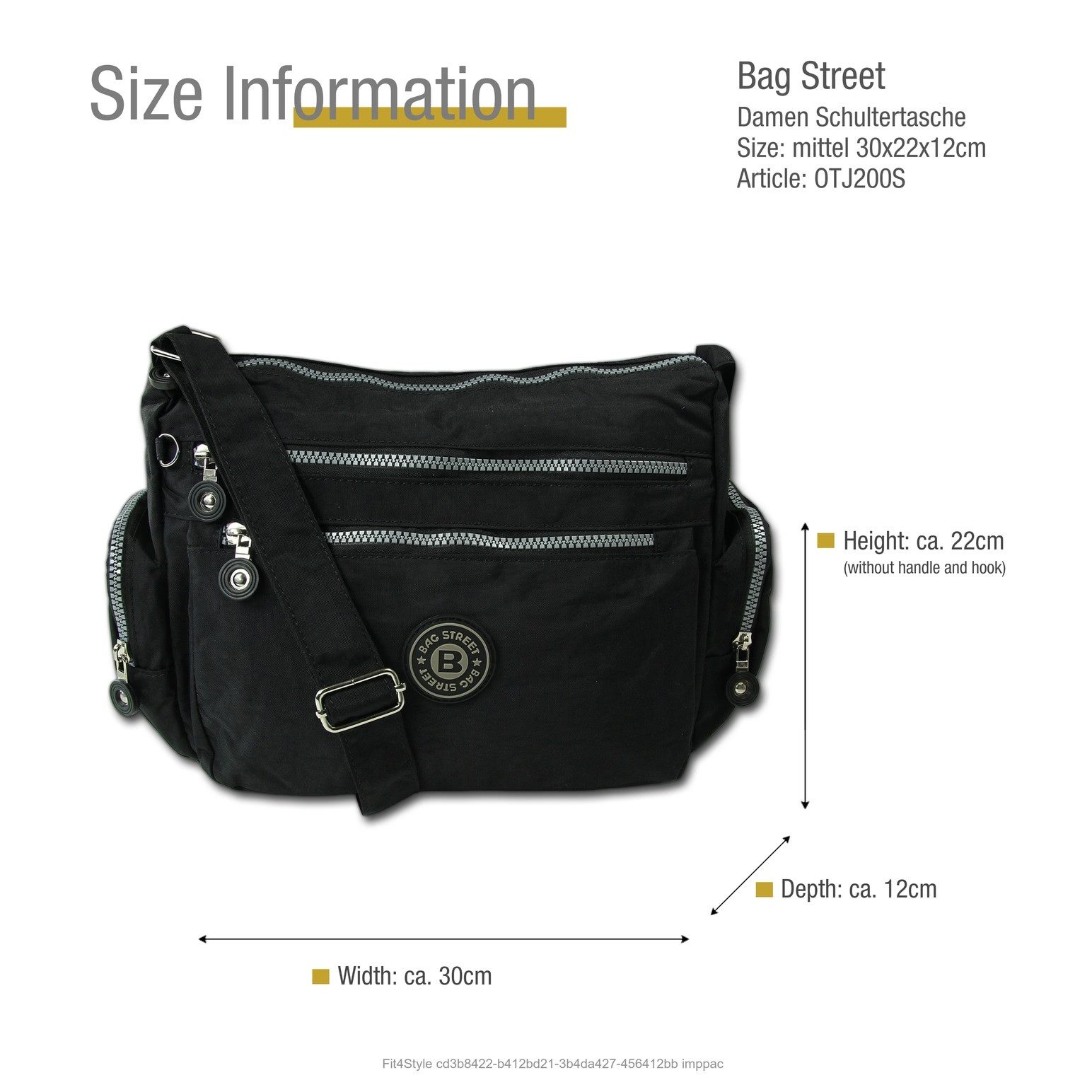 BAG STREET Schultertasche Bag Street Nylon schwarz Sportliche Damen (Schultertasche), Damen, Jugend Schultertasche Nylon, schwarz ca. 30cm x ca. 22cm