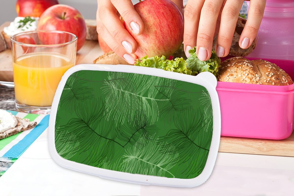 - Mädchen, für Brotbox Brotdose Grün, Muster Lunchbox Kunststoff Blätter MuchoWow - Kunststoff, Erwachsene, Kinder, (2-tlg), rosa Snackbox,