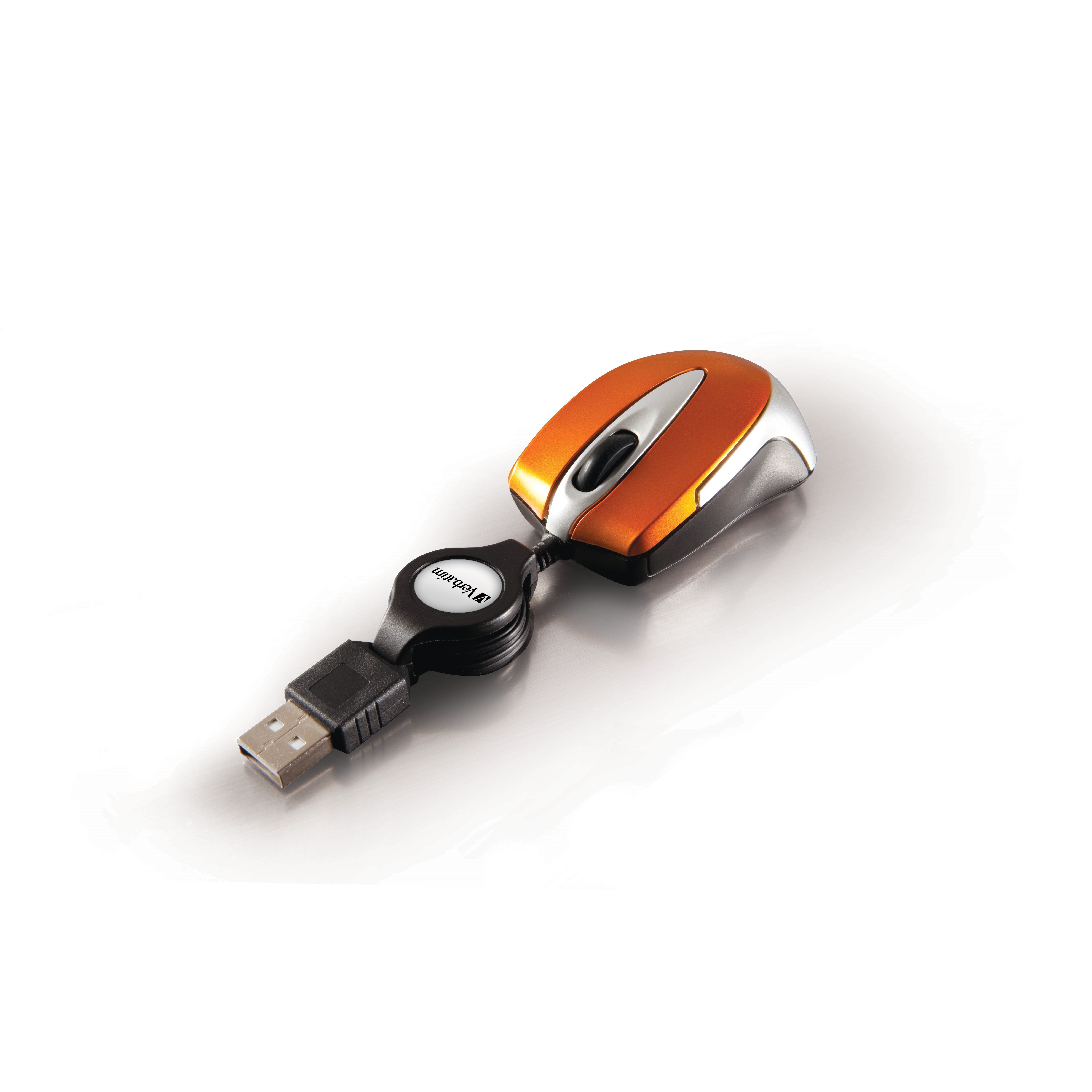 Verbatim Reisemaus Notebookmaus Kabelmaus Maus (kabelgebunden, einziehbares USB-Kabel, 1000 dpi, kompakt)