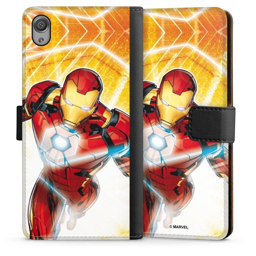 DeinDesign Handyhülle Iron Man on Fire, Sony Xperia X Hülle Handy Flip Case Wallet Cover Handytasche Leder