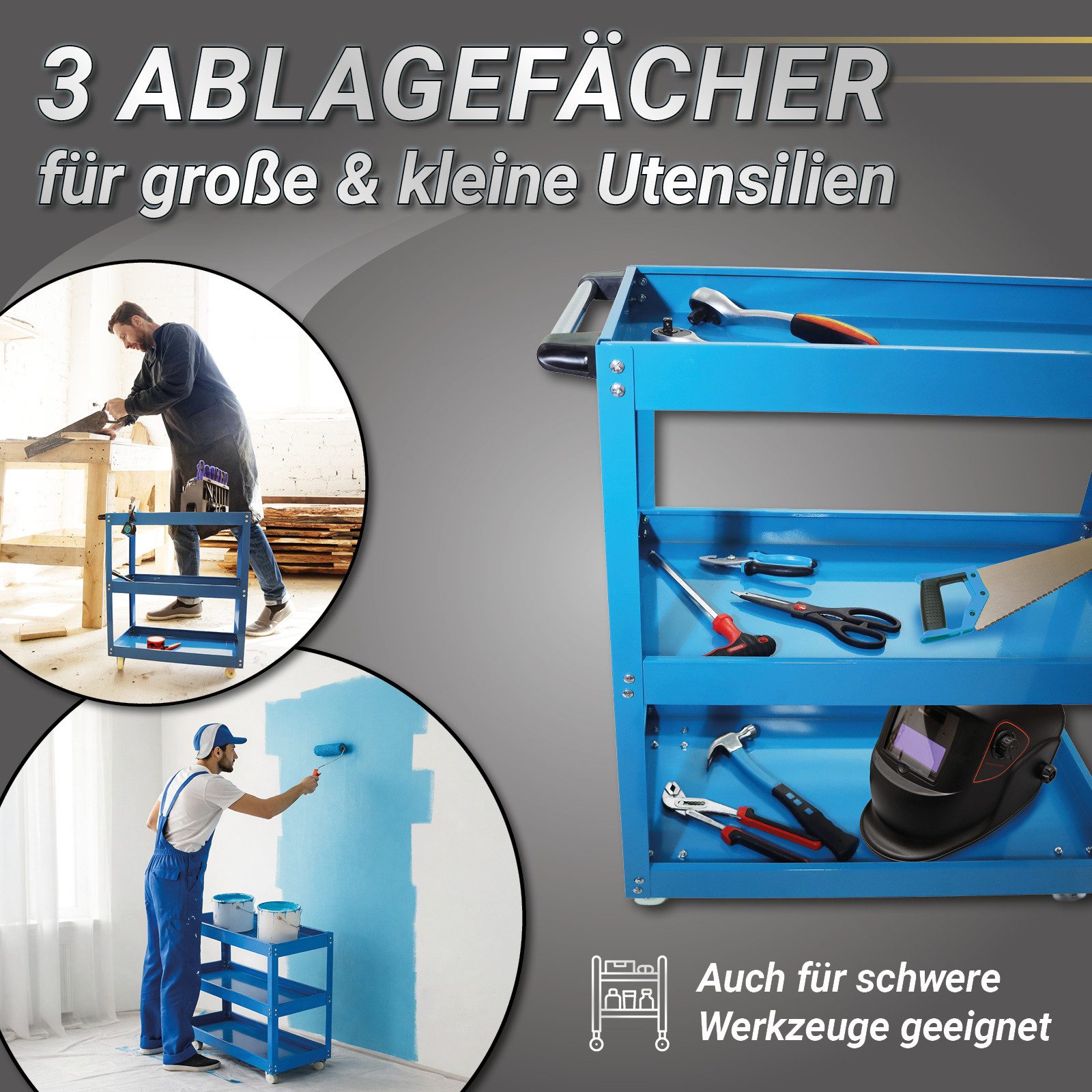 Bituxx Werkstattwagen Bituxx Werkstattwagen 3 Ebenen, (MA-19431), integrierter Griff