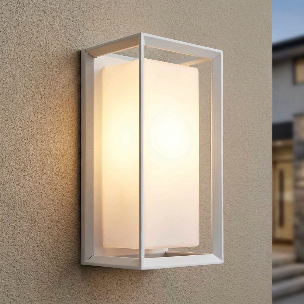 GLOBO LIGHTING Außen-Wandleuchte, Leuchtmittel nicht inklusive, Außenleuchte Wandlampe Hauswandleuchte E27 weiß Alu satiniert Hof
