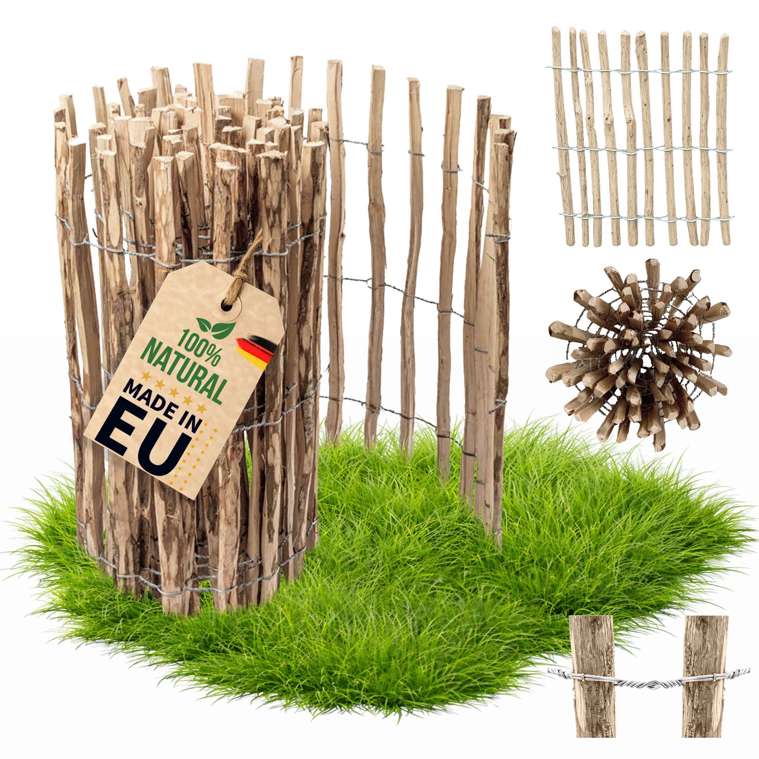 Floranica Staketenzaun Gartenzaun aus Haselnuss oder Kastanie, Steckzaun, Rollzaun, (L / H 100 x 80 cm, 1-St., Lattenafstand 4-6 cm), als Grundstücksgrenze, Hühnerzaun, Gemüsegärten Beeten oder Tierweiden