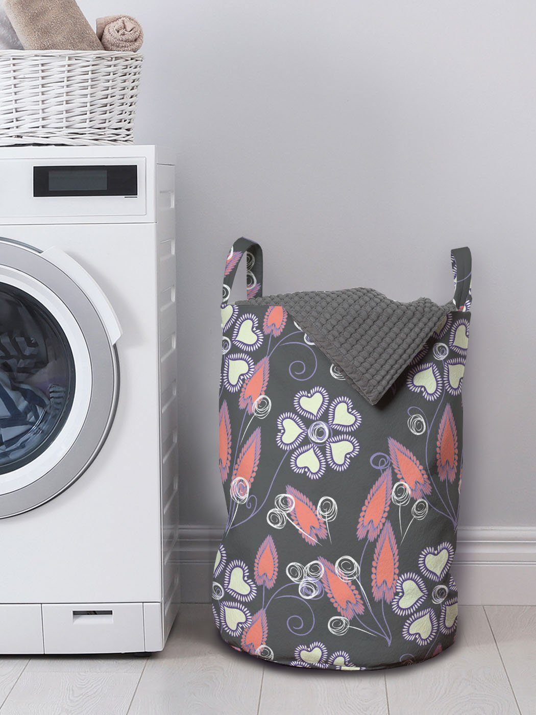 Wäschekorb Geometrisch Griffen Abakuhaus Waschsalons, Themed Floral Formen Kordelzugverschluss mit Kunst für Wäschesäckchen