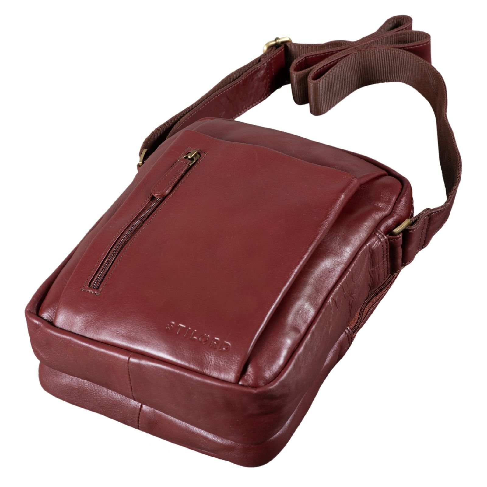 Leder Klein - Vintage rot Bag "Irving" Messenger braun Tasche STILORD
