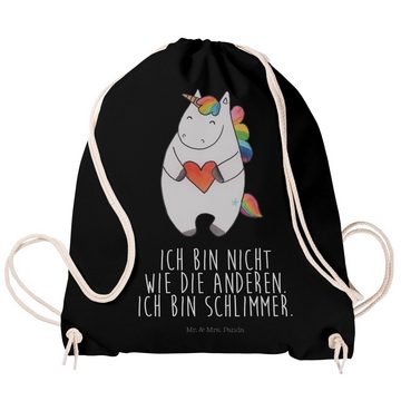 Mr. & Mrs. Panda Sporttasche Einhorn Herz - Schwarz - Geschenk, Tasche, bunt, Sporttasche, Einhörn (1-tlg), Umweltfreundlich