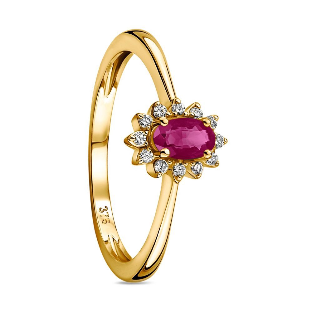 Miore Goldring MAE9027R - 9K (375) Gelbgold - 1 Rubin 0,31 ct & 12 Diamanten 0,07 ct, Damen Cluster Ring in Echtgold – Bild 3 von 5
