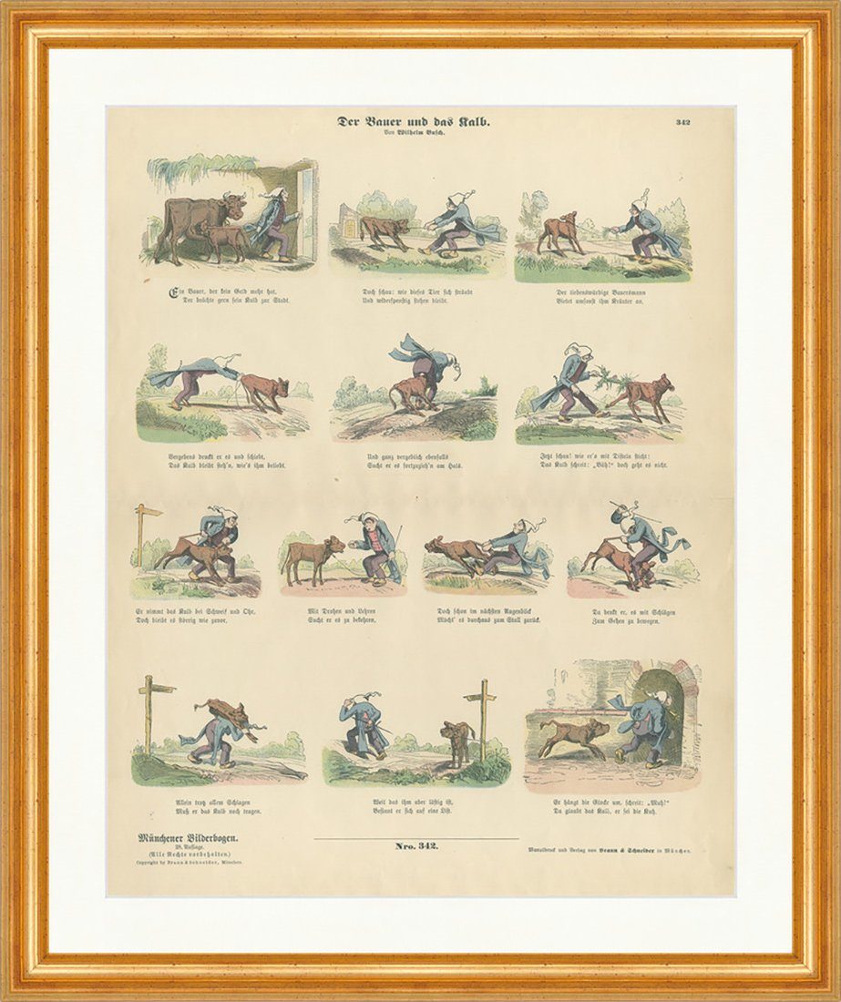 Kunstdruck Der Bauer und das Kalb Wilhelm Busch List Münchener Bilderbogen 342 Ge
