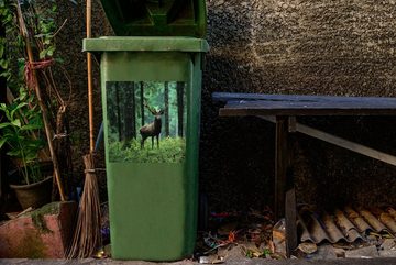 MuchoWow Wandsticker Hirsche - Wald - Bäume - Tiere - Natur (1 St), Mülleimer-aufkleber, Mülltonne, Sticker, Container, Abfalbehälter