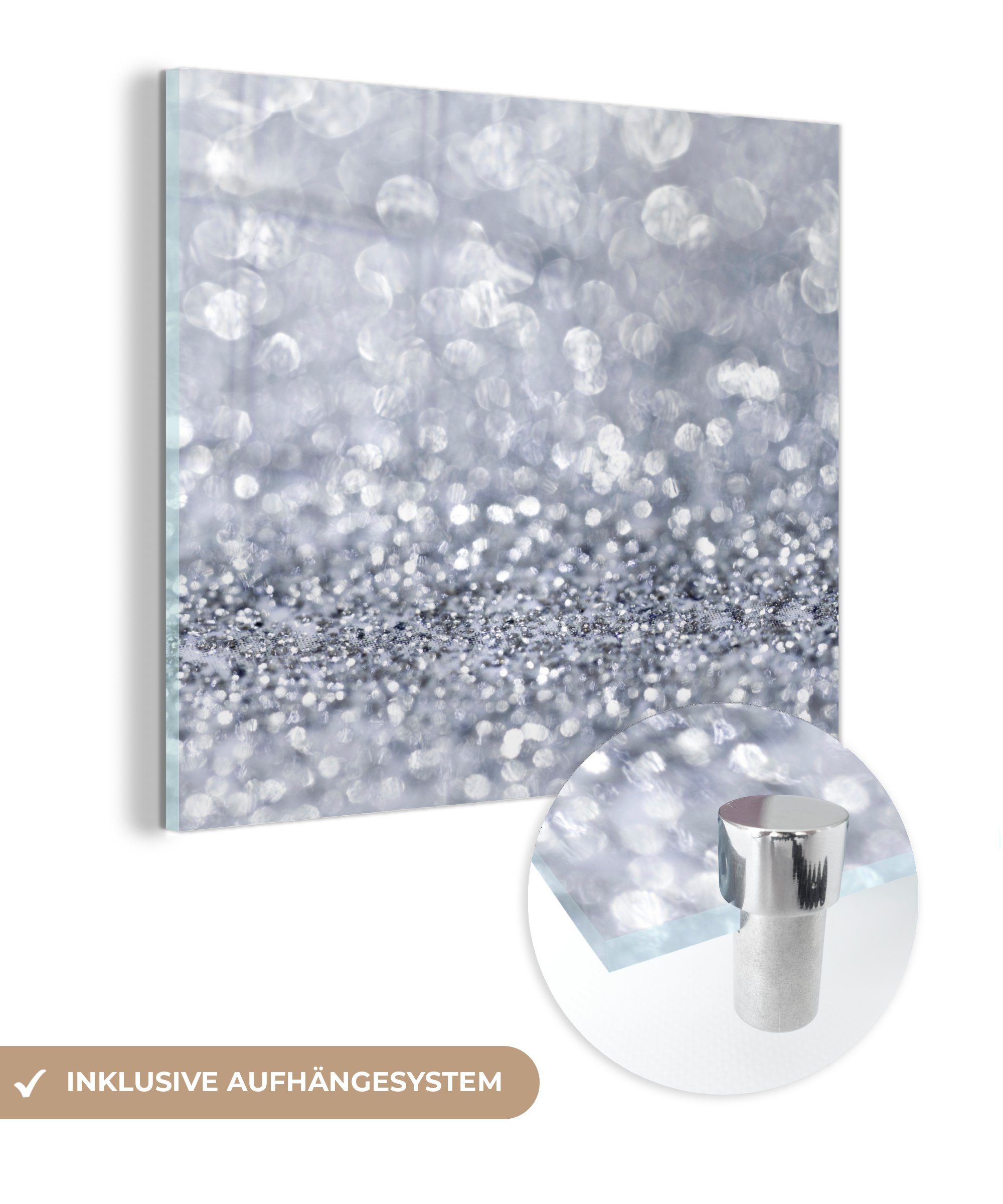 MuchoWow Acrylglasbild Silber glitzert, (1 St), Glasbilder - Bilder auf Glas Wandbild - Foto auf Glas - Wanddekoration