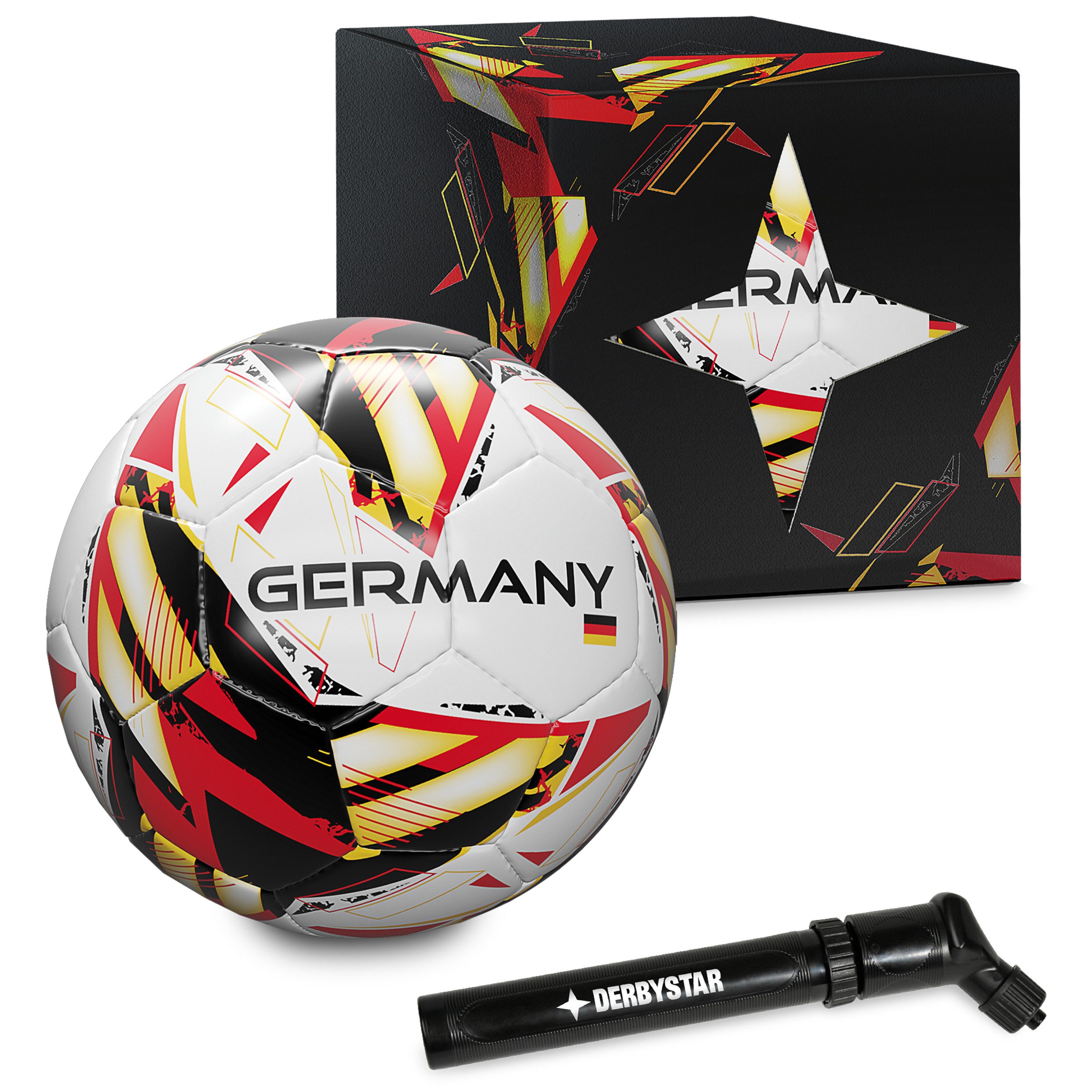 Derbystar Fußball Derbystar Deutschland-Set, Ball Gr. 5 mit Pumpe in Box (1-St., Derbystar Ball inklusive Ballpumpe)