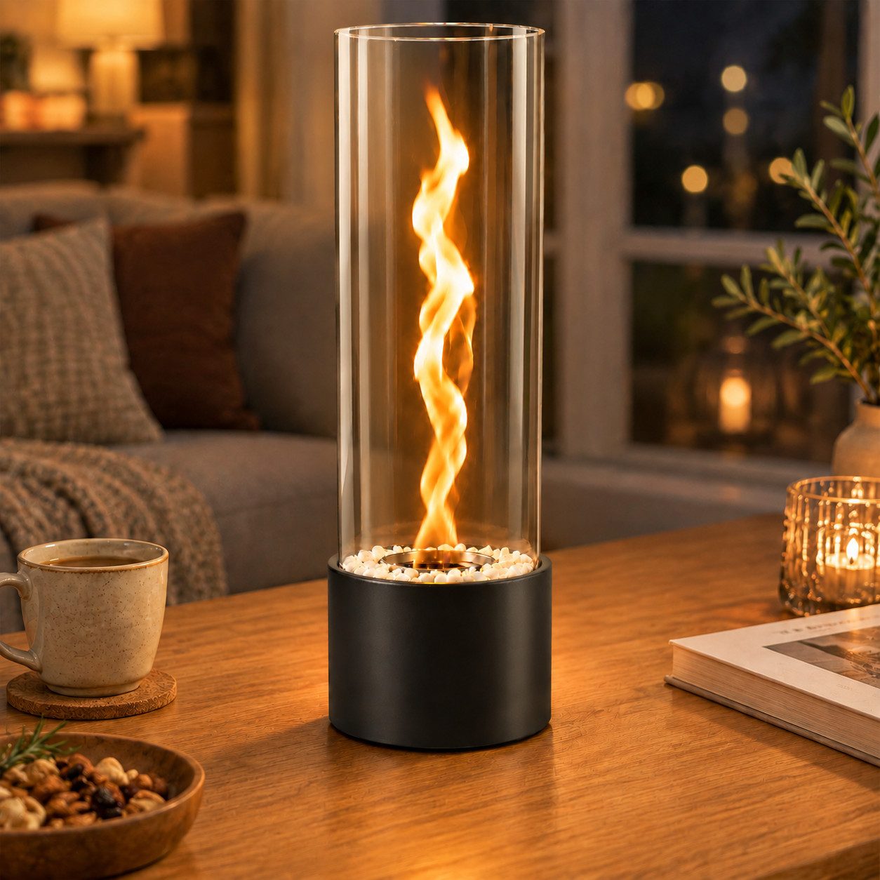 Nettlife Tischfeuer Ethanol Tischkamin Eckig/Rund Kamin Indoor Outdoor Tischfeuerstelle (Set, für Tisch, Terrasse, Balkon & Garten), Die Party Geschenkideens oder als stilvolle Tischdekoration