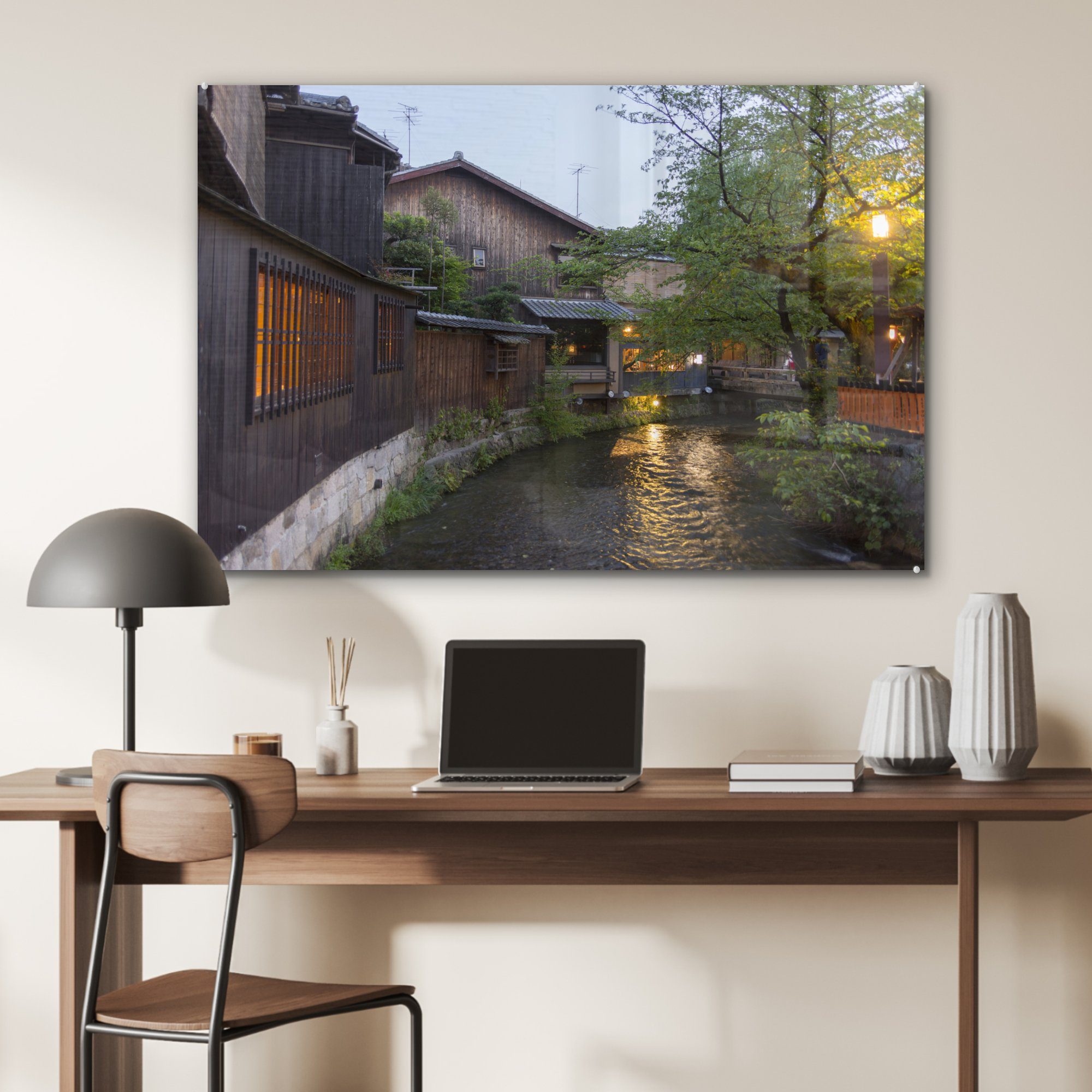 Fluss Acrylglasbild (1 in Häuser Schlafzimmer in Acrylglasbilder alten Hauptstadt kaiserlichen & und Kyoto, St), MuchoWow der Gion Wohnzimmer