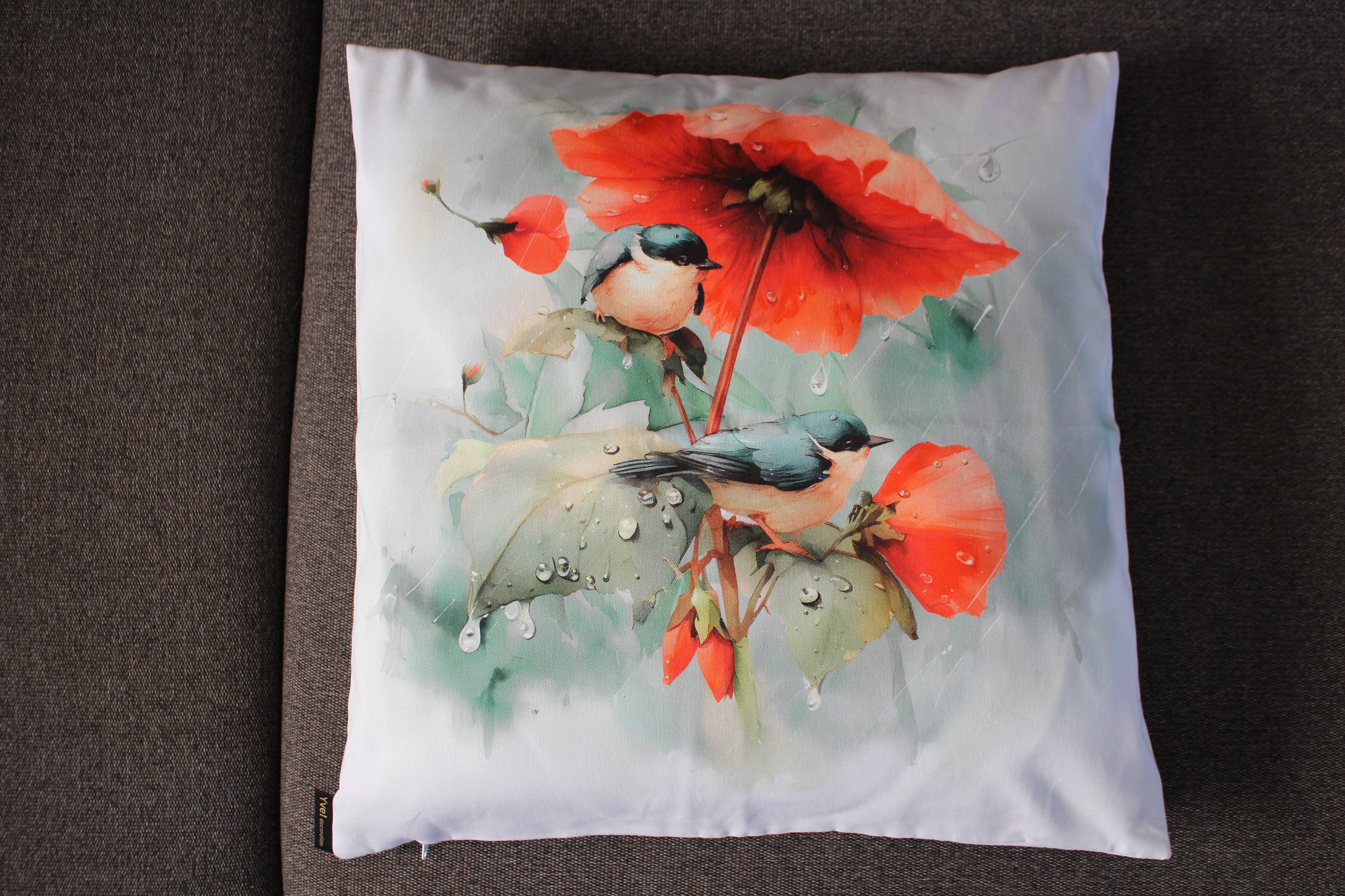 Yve! Decoration Kissenhülle Zierkissenhülle Frühlingsfest Vögel ca. 50 x 50 cm, (1 Stück), kleine Vögel auf der Vorderseite